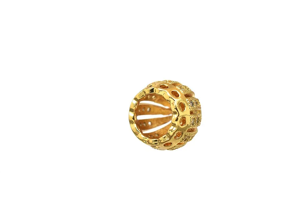 18K Gold Filled Look, Bead Cap Crown Charm with CZ - Luxurious 13x11mm Pendant for Jewelry Making, Perfect for 7mm Stones GFM44