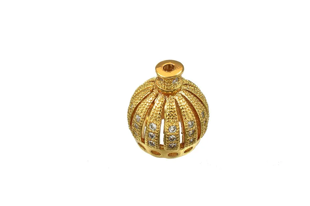 18K Gold Filled Look, Bead Cap Crown Charm with CZ - Luxurious 13x11mm Pendant for Jewelry Making, Perfect for 7mm Stones GFM44