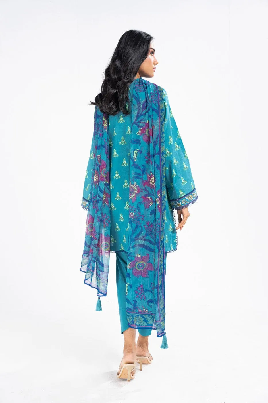 3 Pc Embroidered Lawn Suit With Poly Chiffon Dupatta