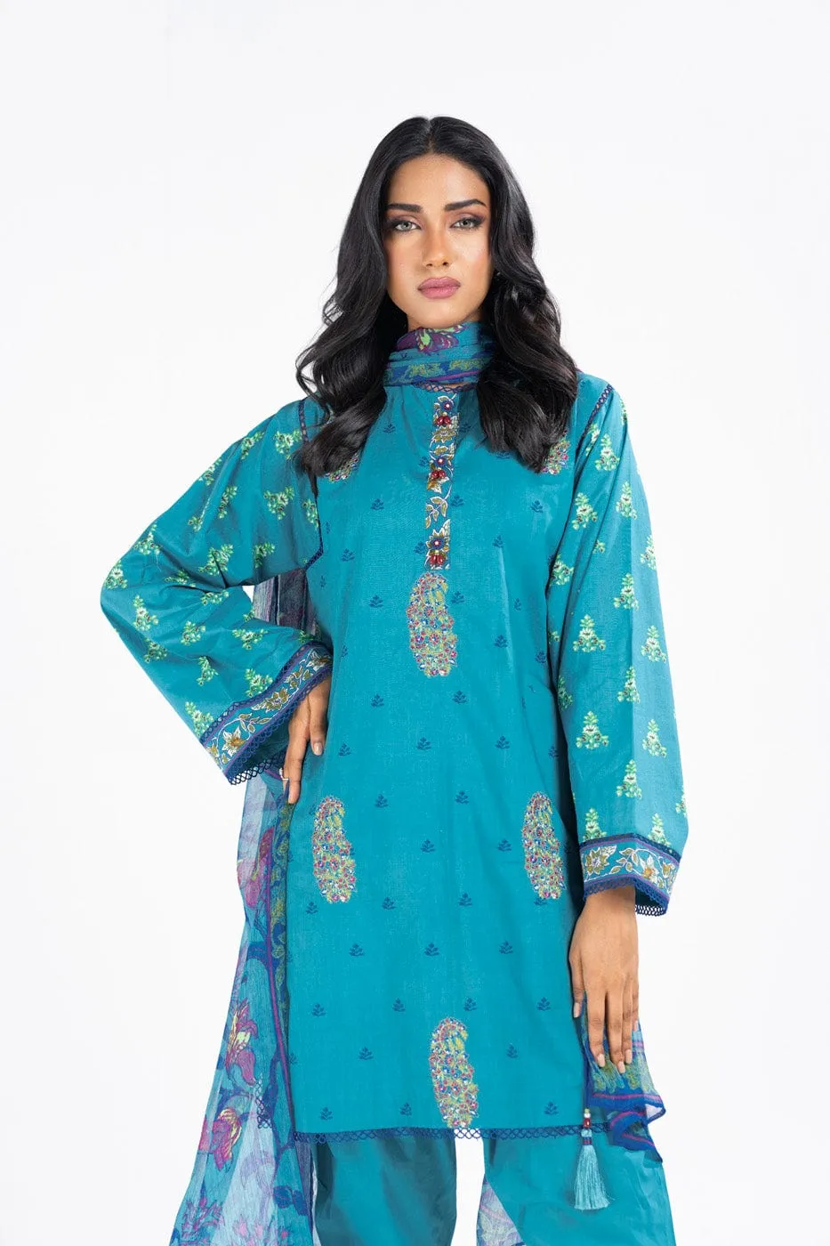 3 Pc Embroidered Lawn Suit With Poly Chiffon Dupatta