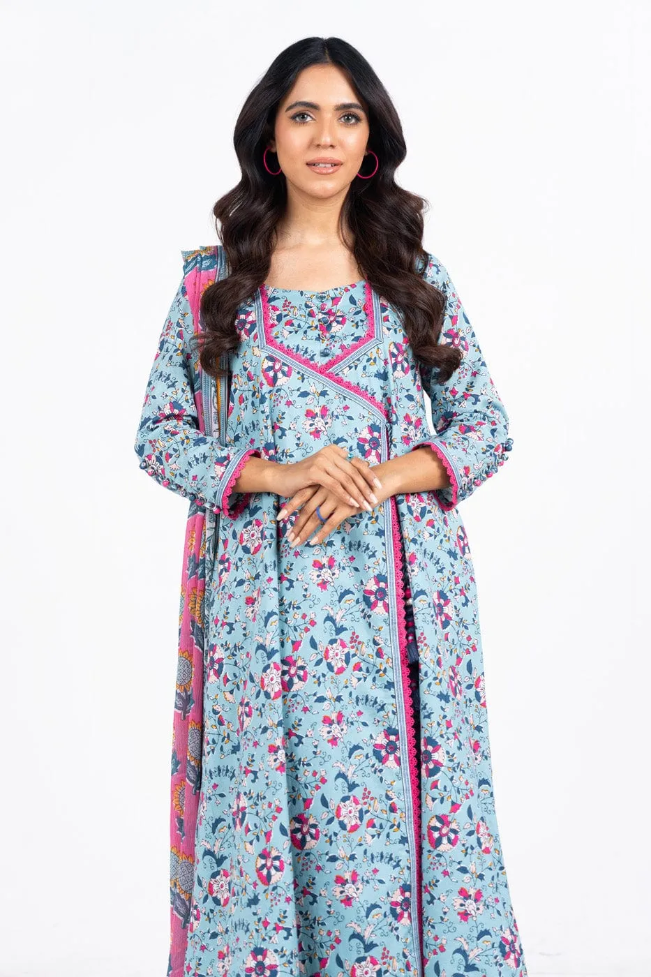 3 Pc Printed Lawn Suit With Poly Chiffon Dupatta