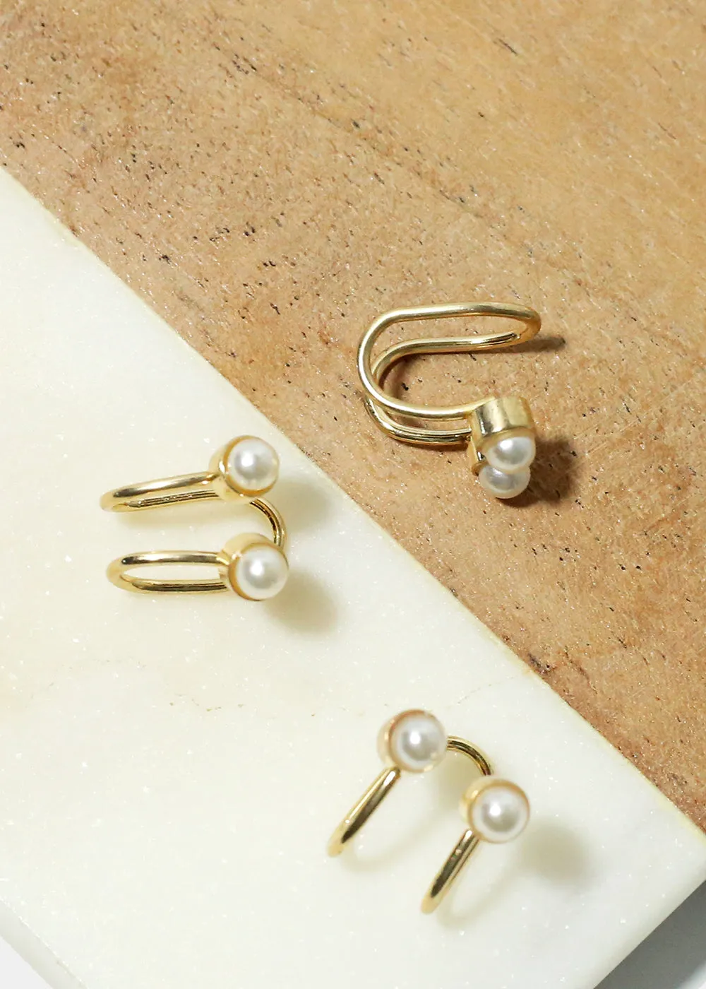 3 Piece Pearl Studded Cuff Earrings