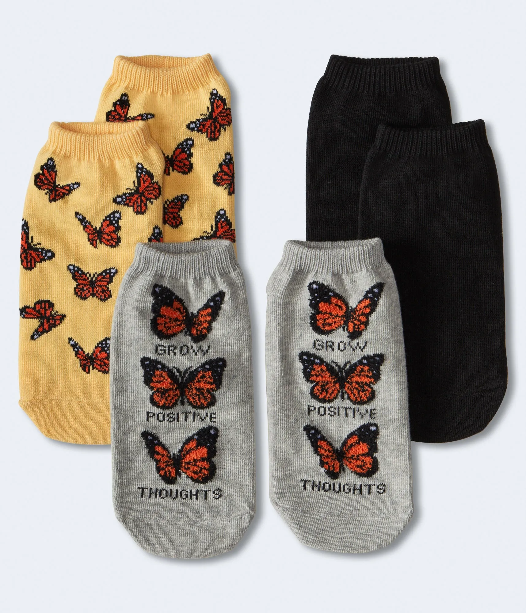 Aeropostale Womens' Positive Thoughts Butterflies Ankle Sock 3-Pack -  - Size One Size - Cotton - Teen Fashion & Clothing Grey