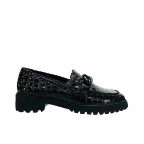 Ara Women's Kiana Chunky Sole Chain Loafer Black Croco Print Patent