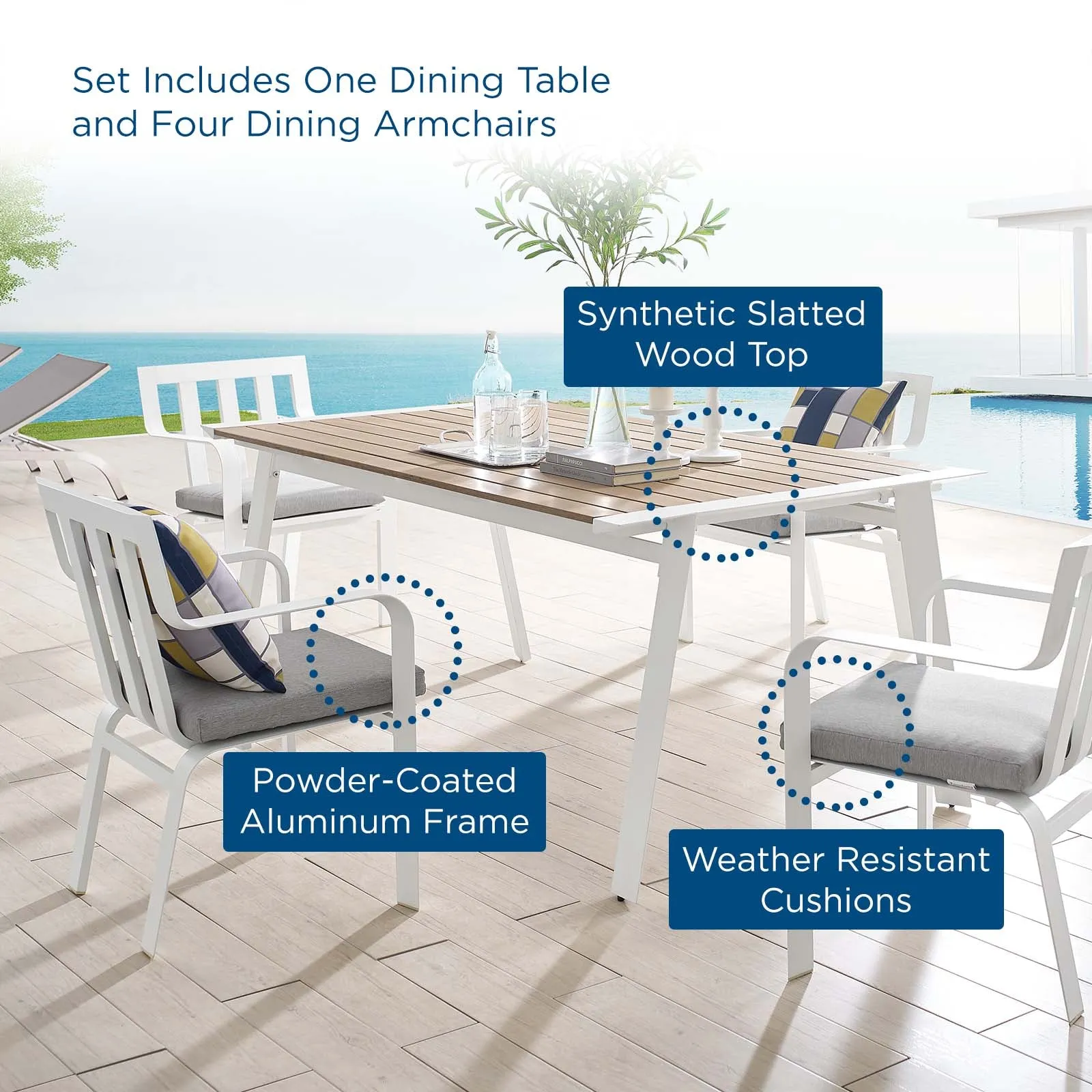 Baxley 5 Piece Outdoor Patio Aluminum Dining Set