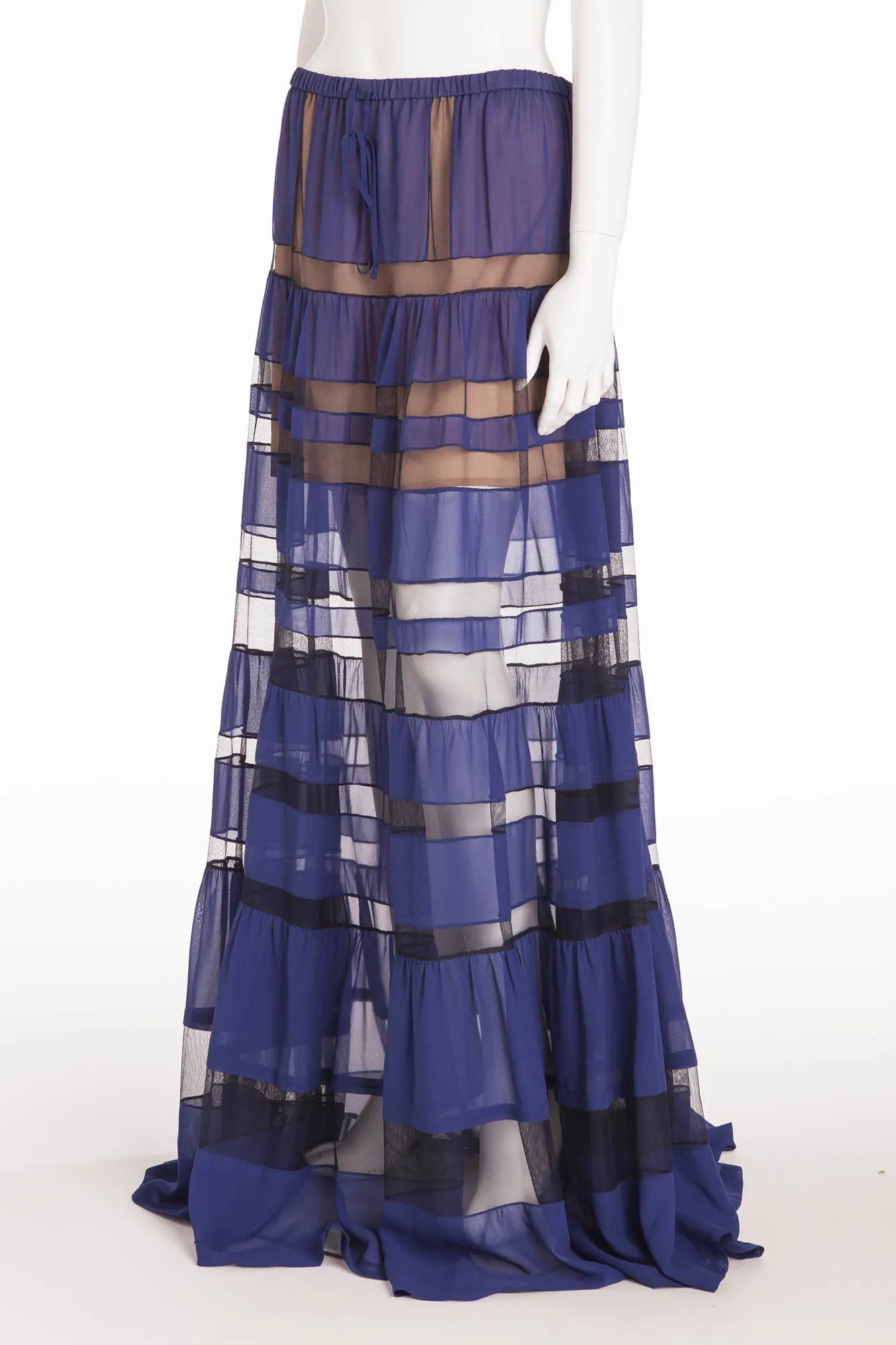 BCBG Maxazria Runway - "Letesia" Blue Chiffon Maxi Skirt - M