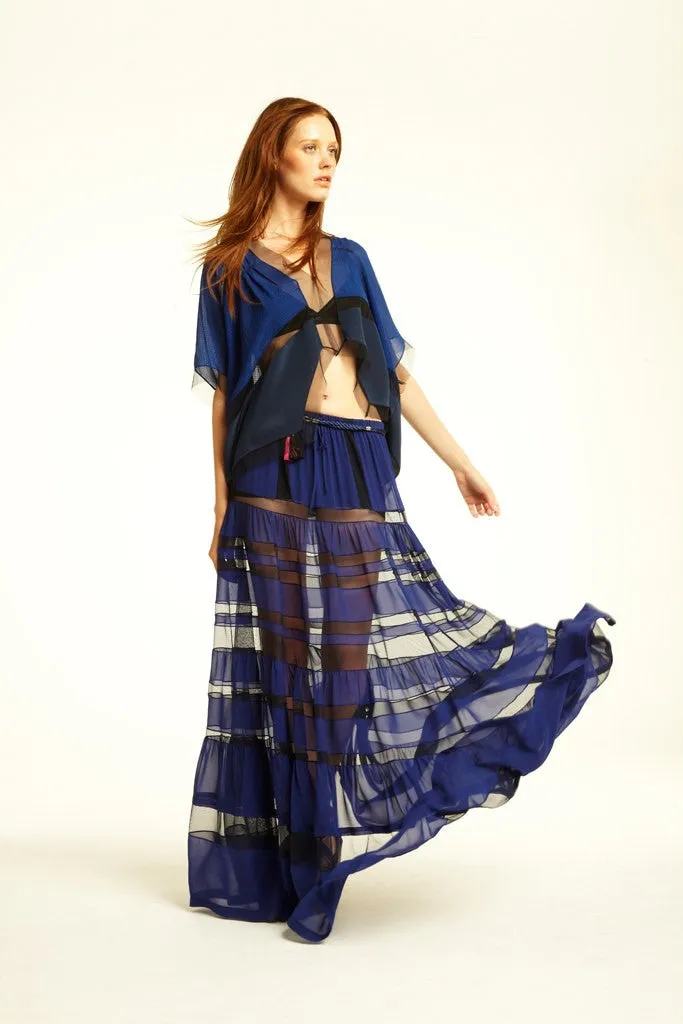 BCBG Maxazria Runway - "Letesia" Blue Chiffon Maxi Skirt - M