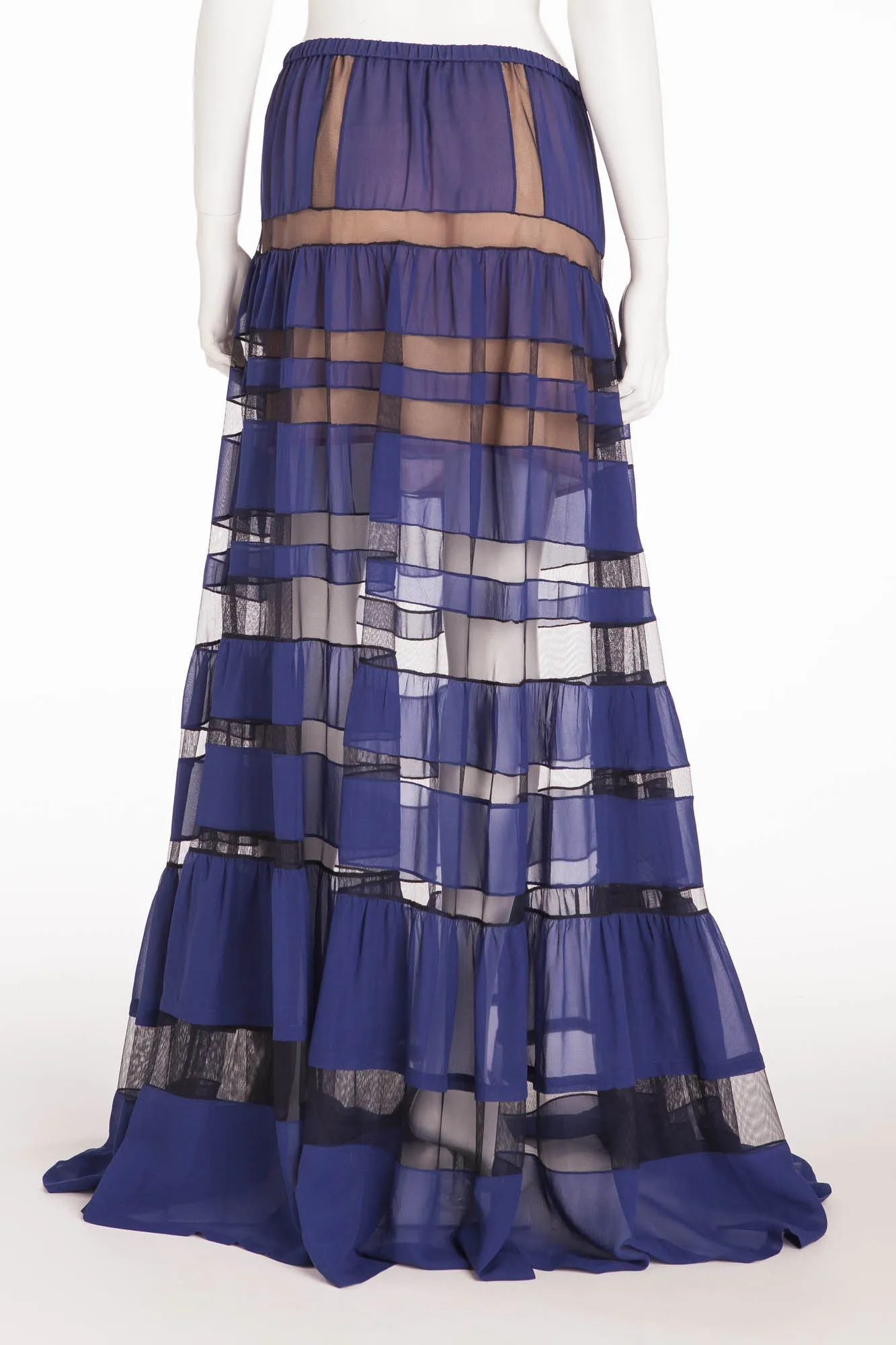 BCBG Maxazria Runway - "Letesia" Blue Chiffon Maxi Skirt - M