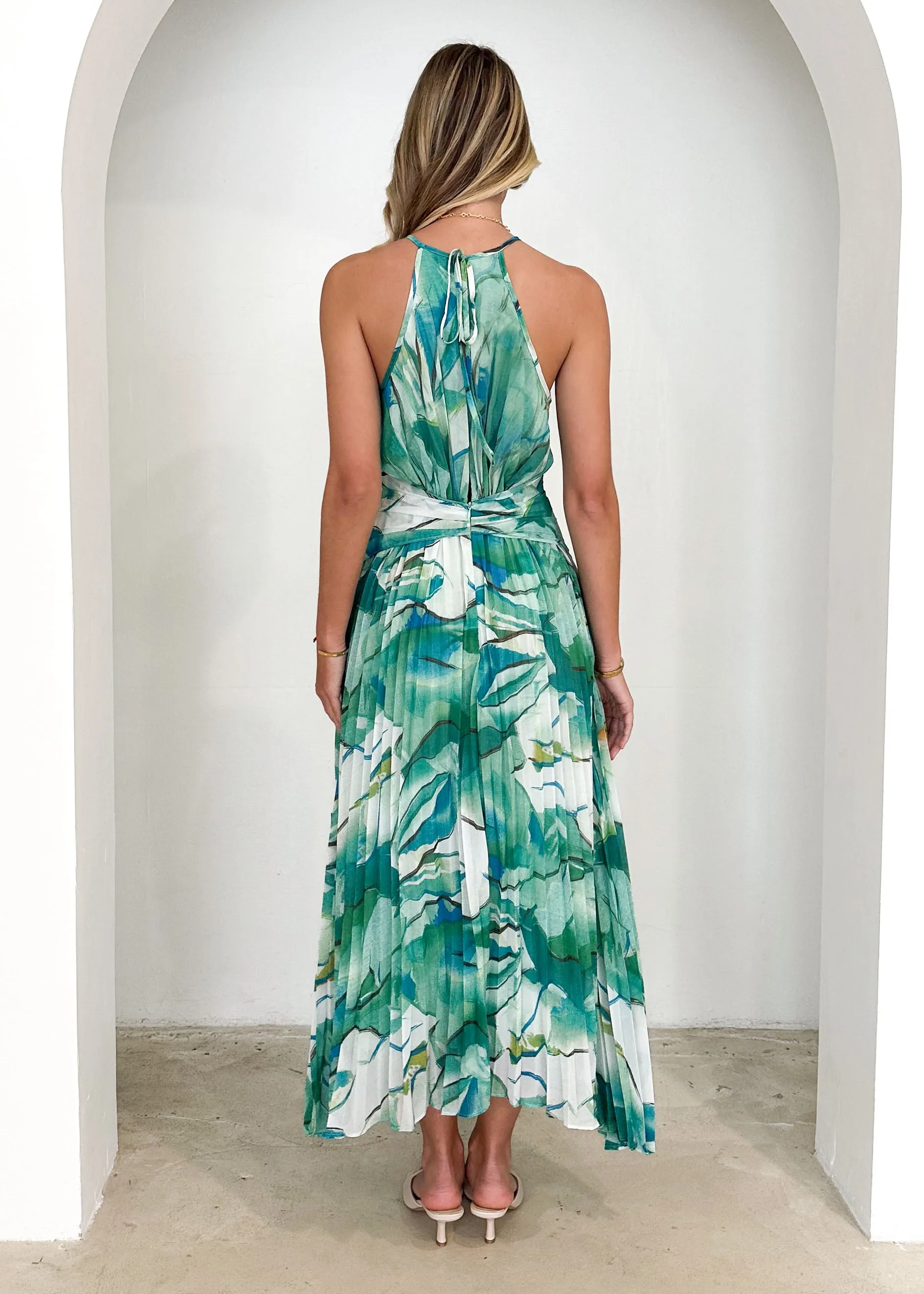 Bettino Midi Dress - Green Watercolour