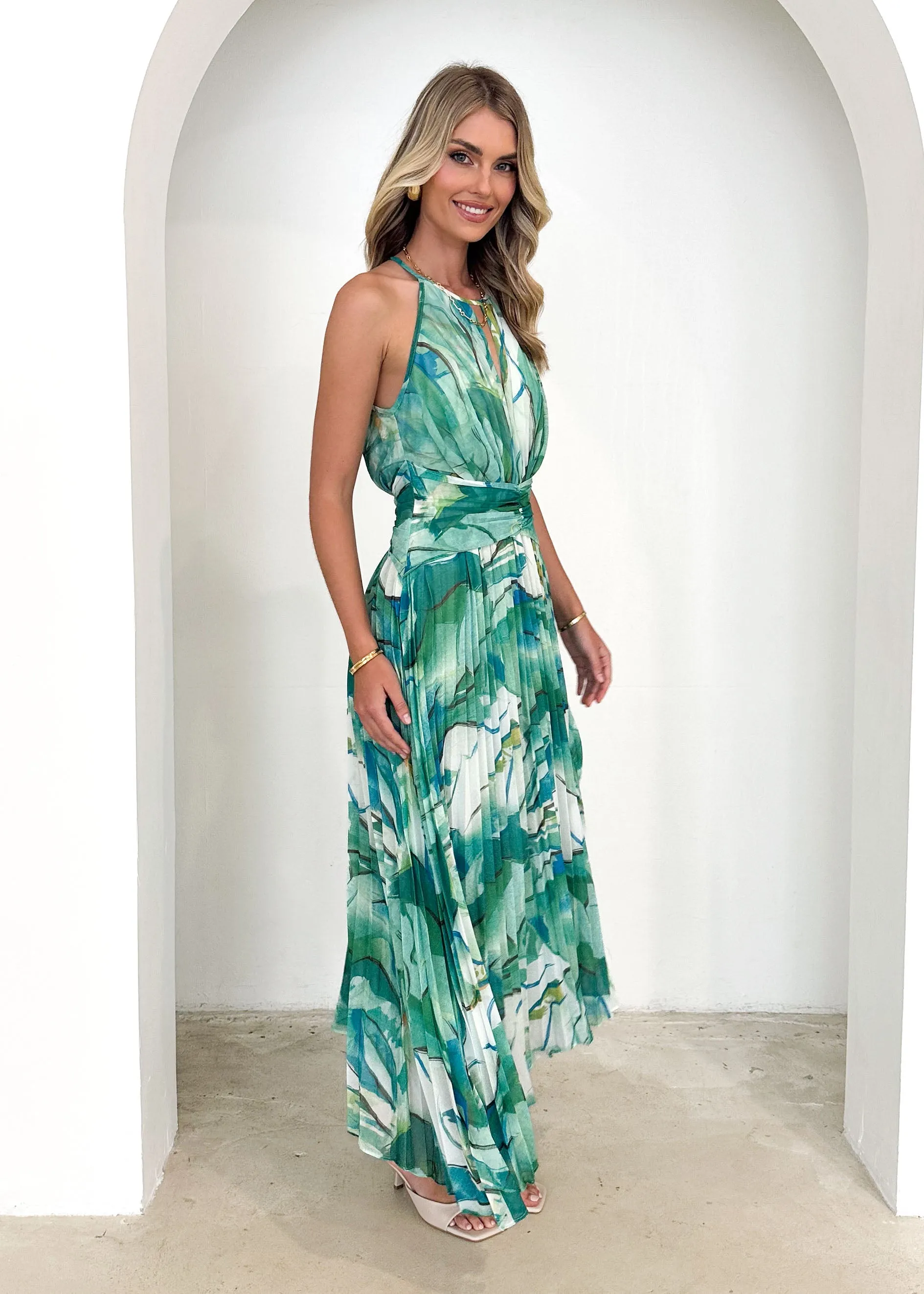 Bettino Midi Dress - Green Watercolour