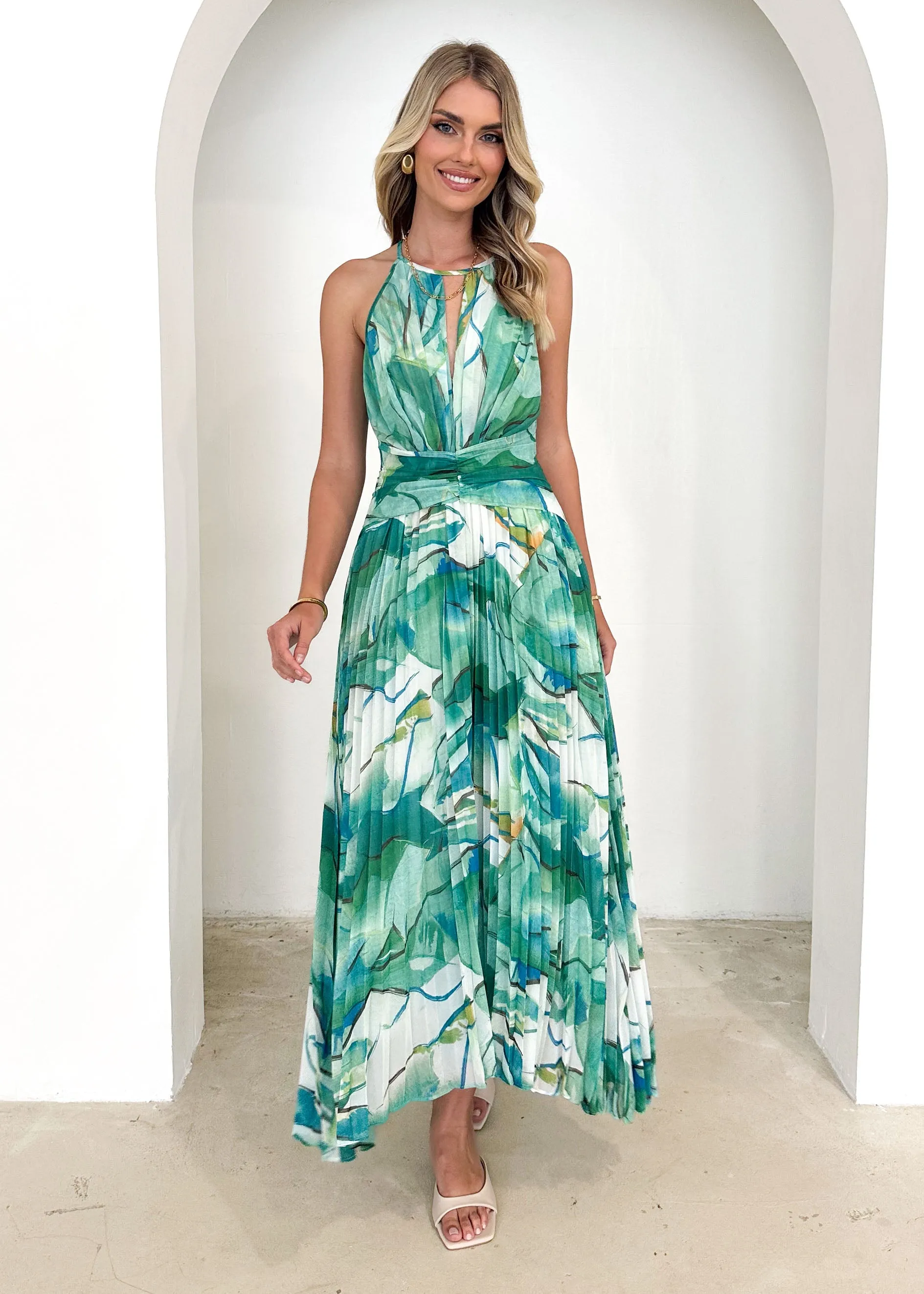 Bettino Midi Dress - Green Watercolour