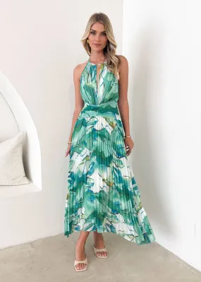 Bettino Midi Dress - Green Watercolour