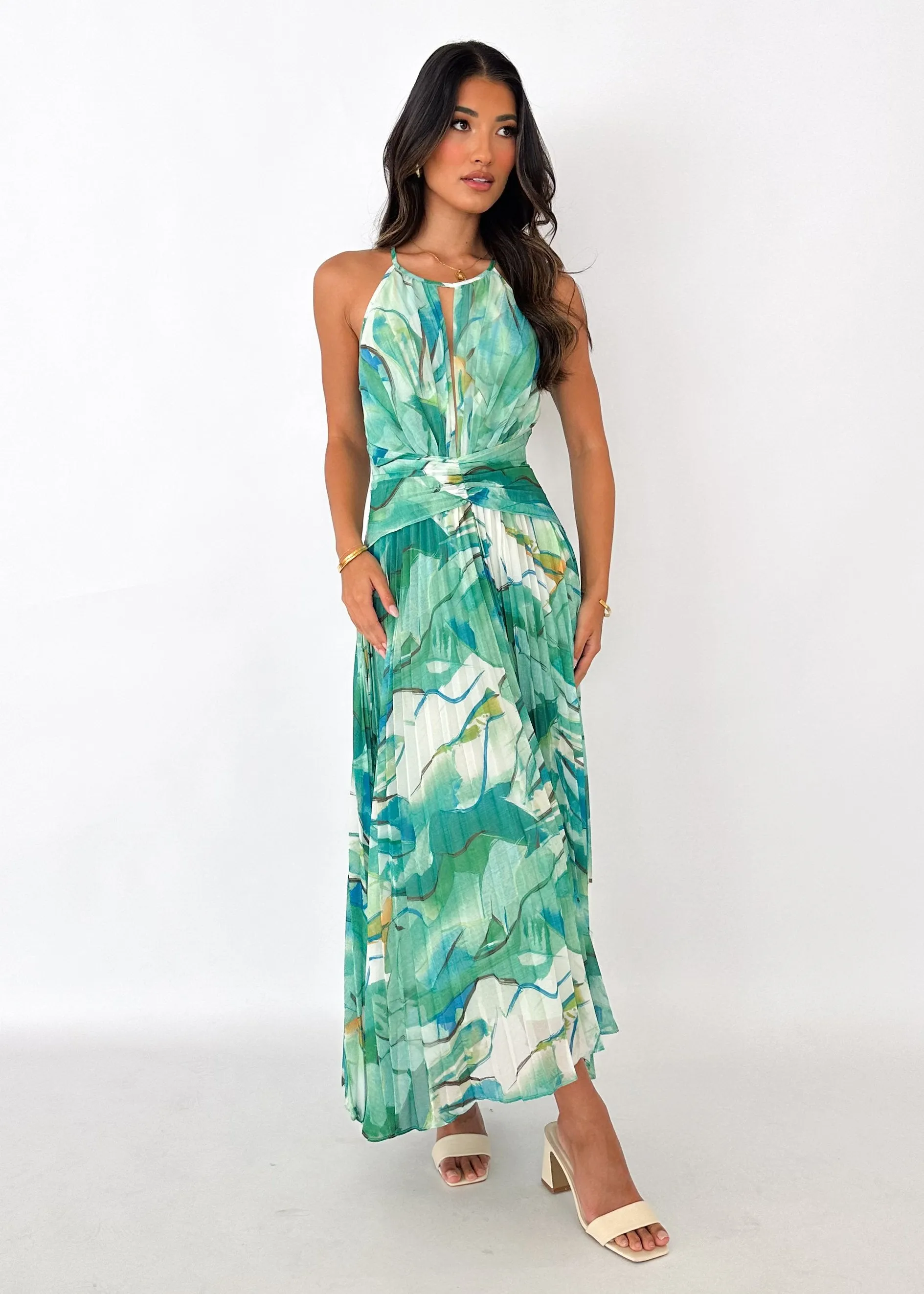 Bettino Midi Dress - Green Watercolour