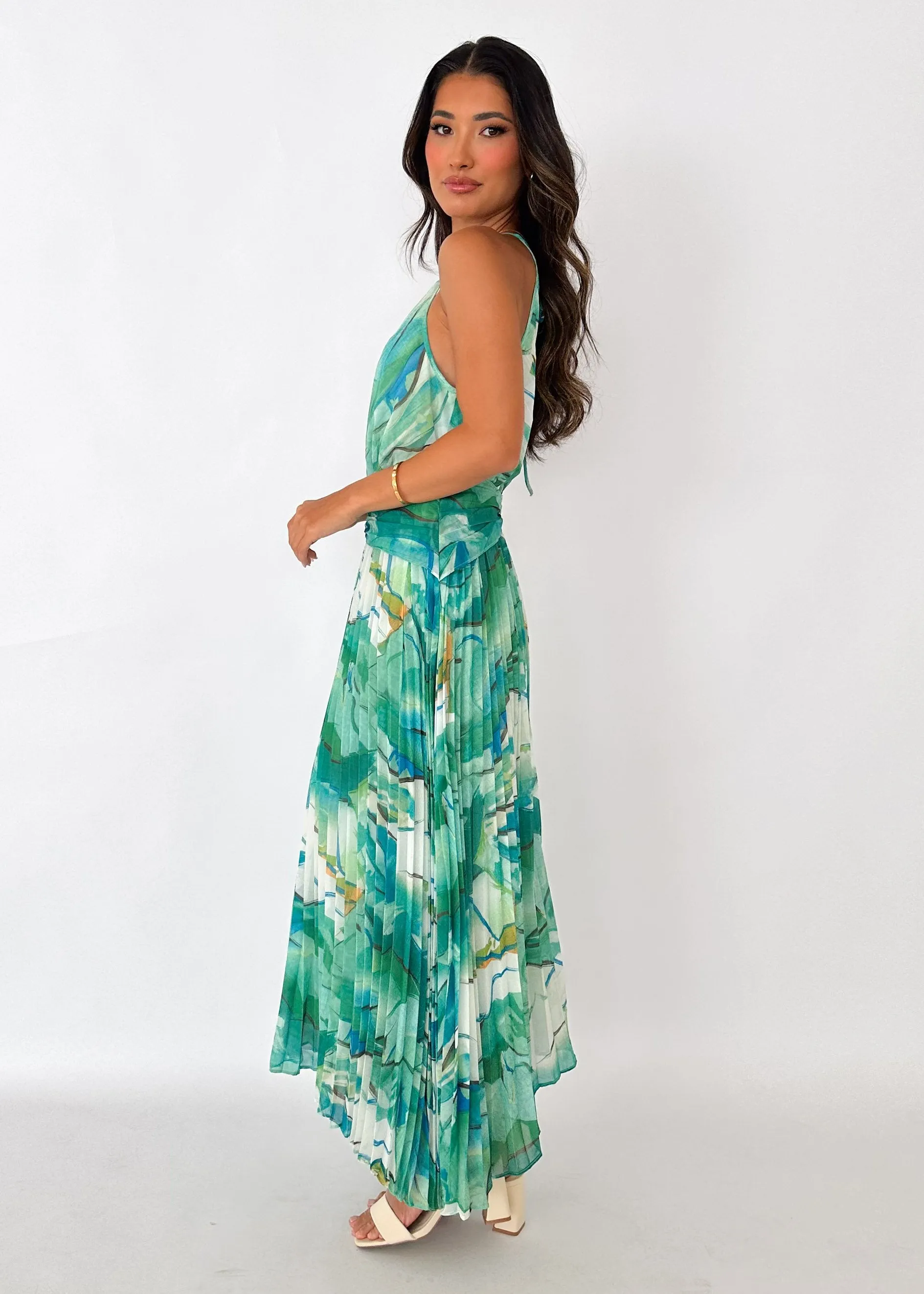 Bettino Midi Dress - Green Watercolour