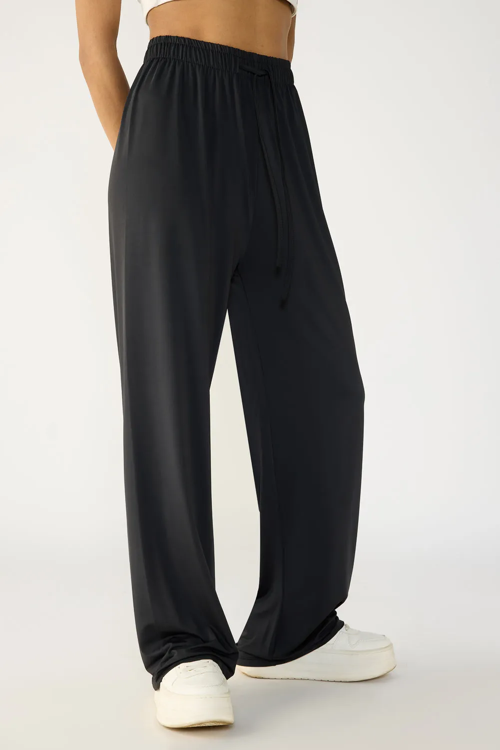 Black Elasticated Flared Korean Pants