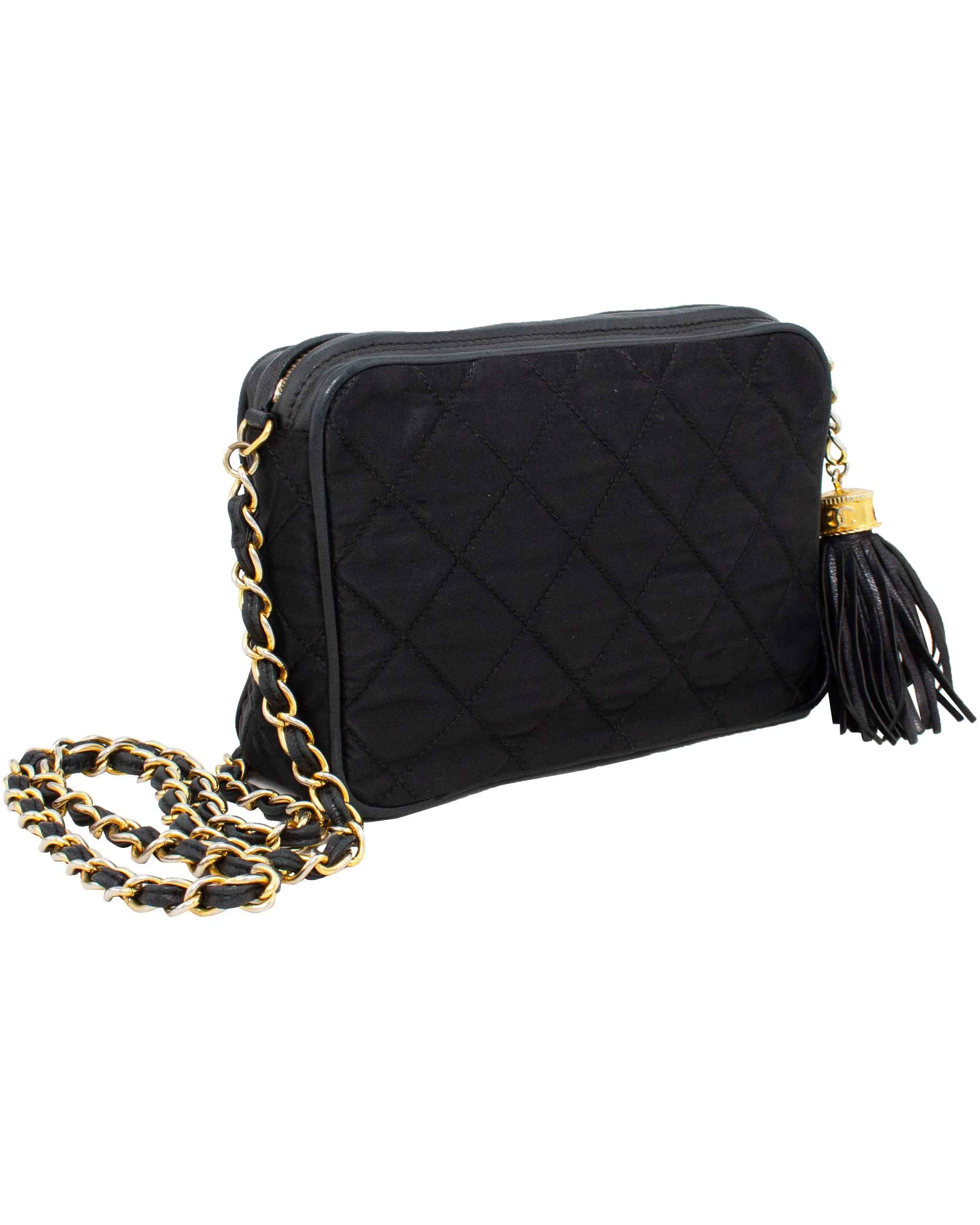 Black Satin Quilted Evening Bag