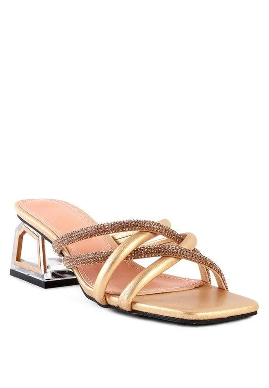 Block Parisian Cut Out Heel Diamante Sandals