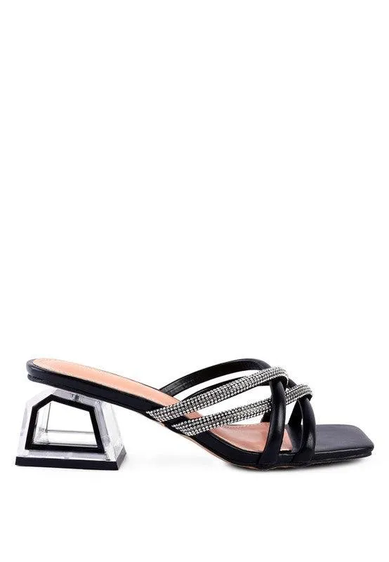 Block Parisian Cut Out Heel Diamante Sandals