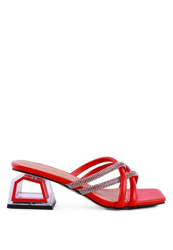 Block Parisian Cut Out Heel Diamante Sandals