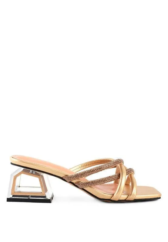 Block Parisian Cut Out Heel Diamante Sandals