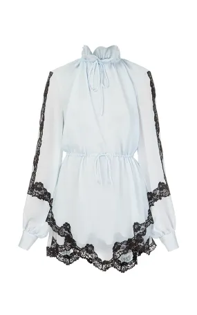 Blue Chiffon Blouse with Black Lace