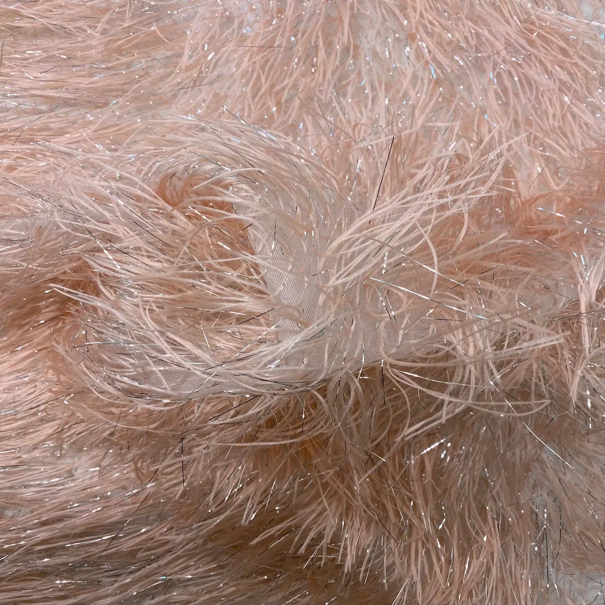 Blush Pink  | Silver Metallic Faux Ostrich Feather Lace Fabric