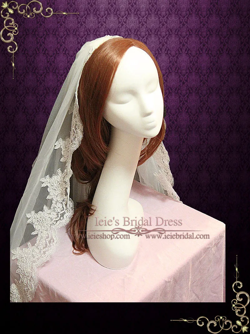 Cathedral Length Lace Wedding Veil Gathered at the top  VG1050