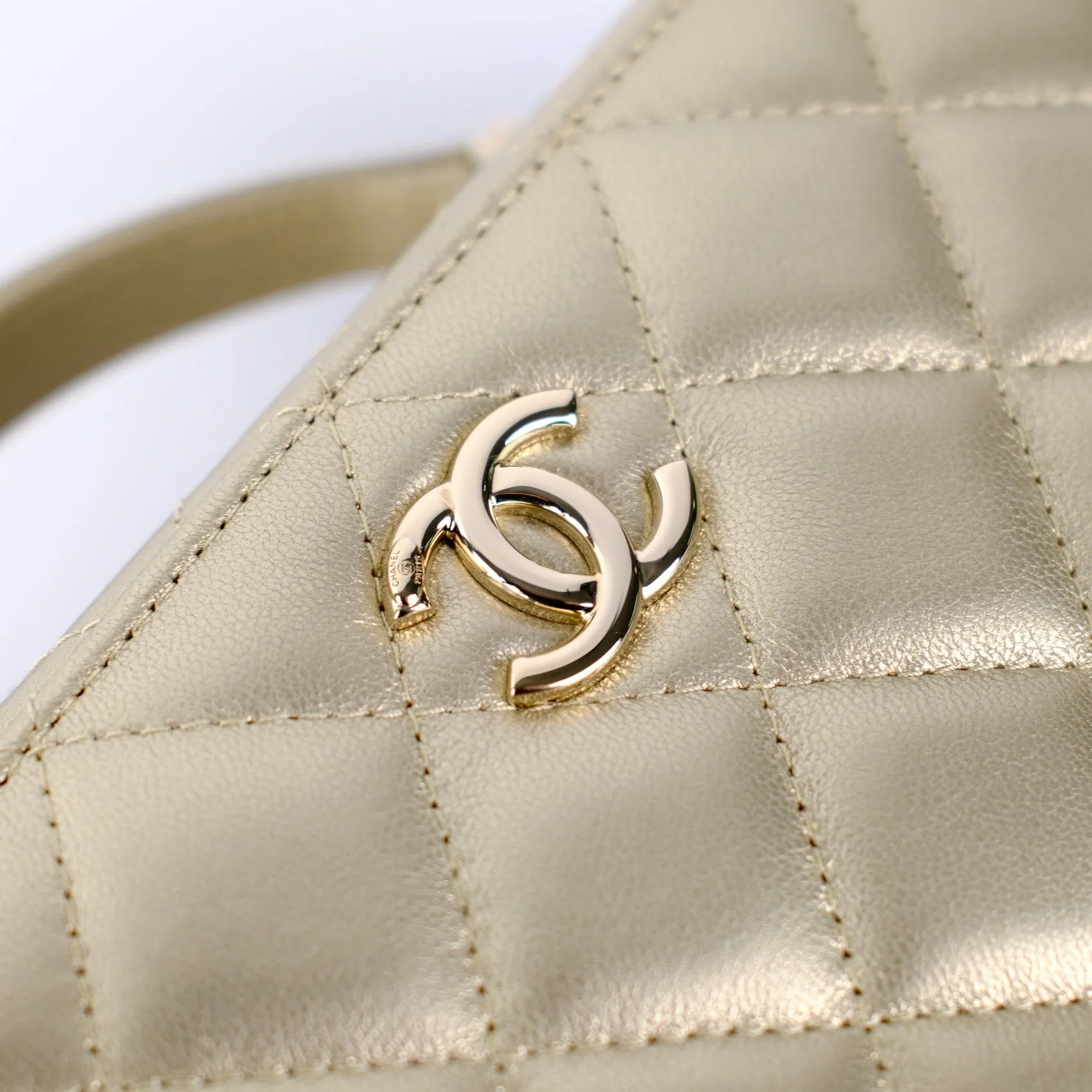 Chanel Champagne/Gold Top Handle Vanity Crossbody Bag with Mirror (Microchip)