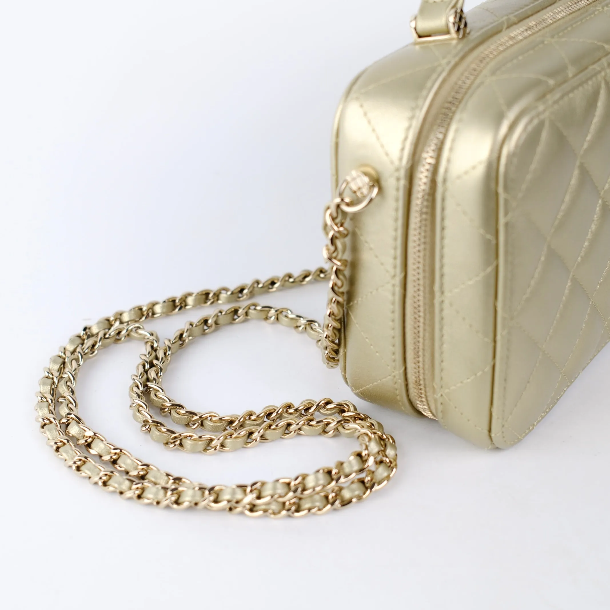 Chanel Champagne/Gold Top Handle Vanity Crossbody Bag with Mirror (Microchip)