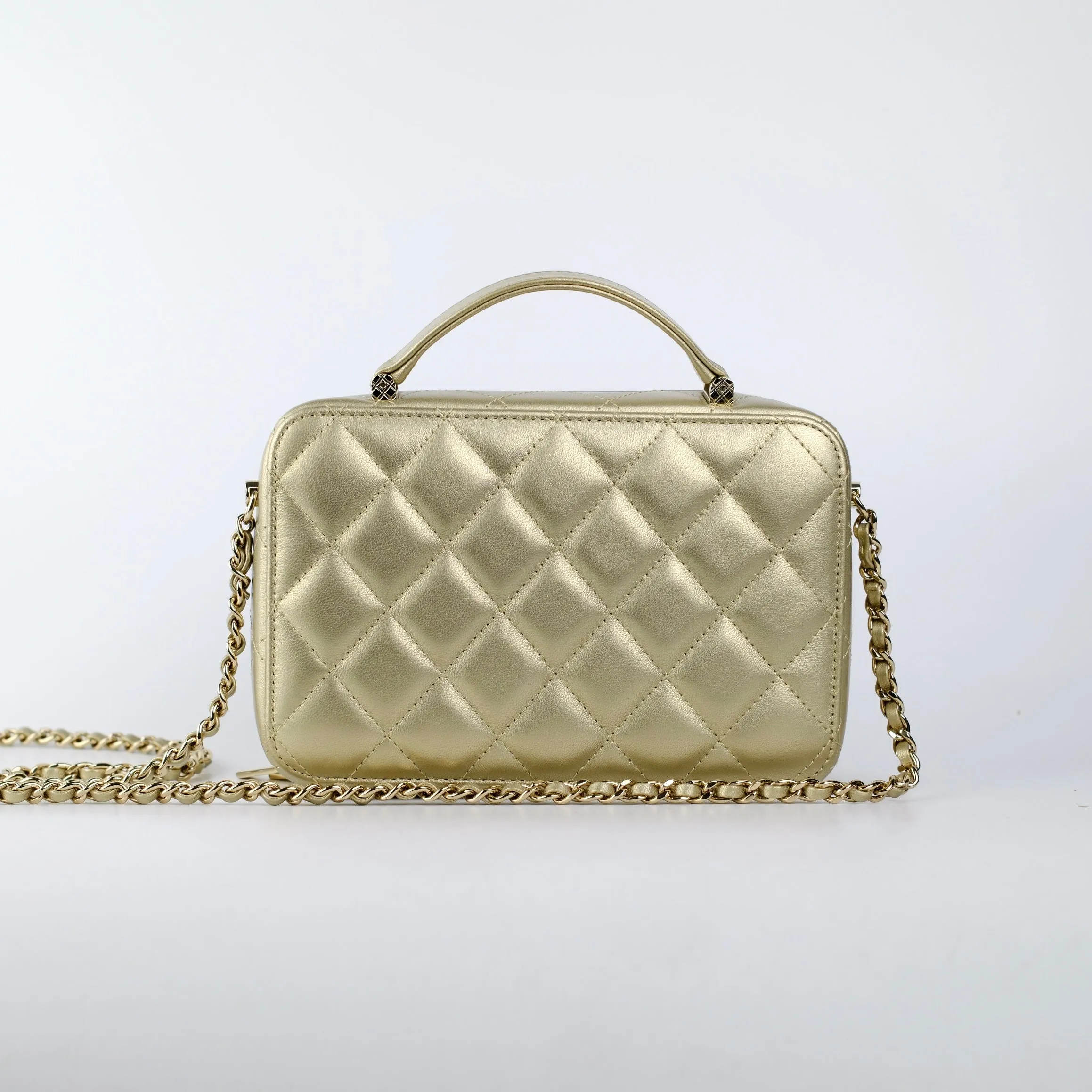 Chanel Champagne/Gold Top Handle Vanity Crossbody Bag with Mirror (Microchip)