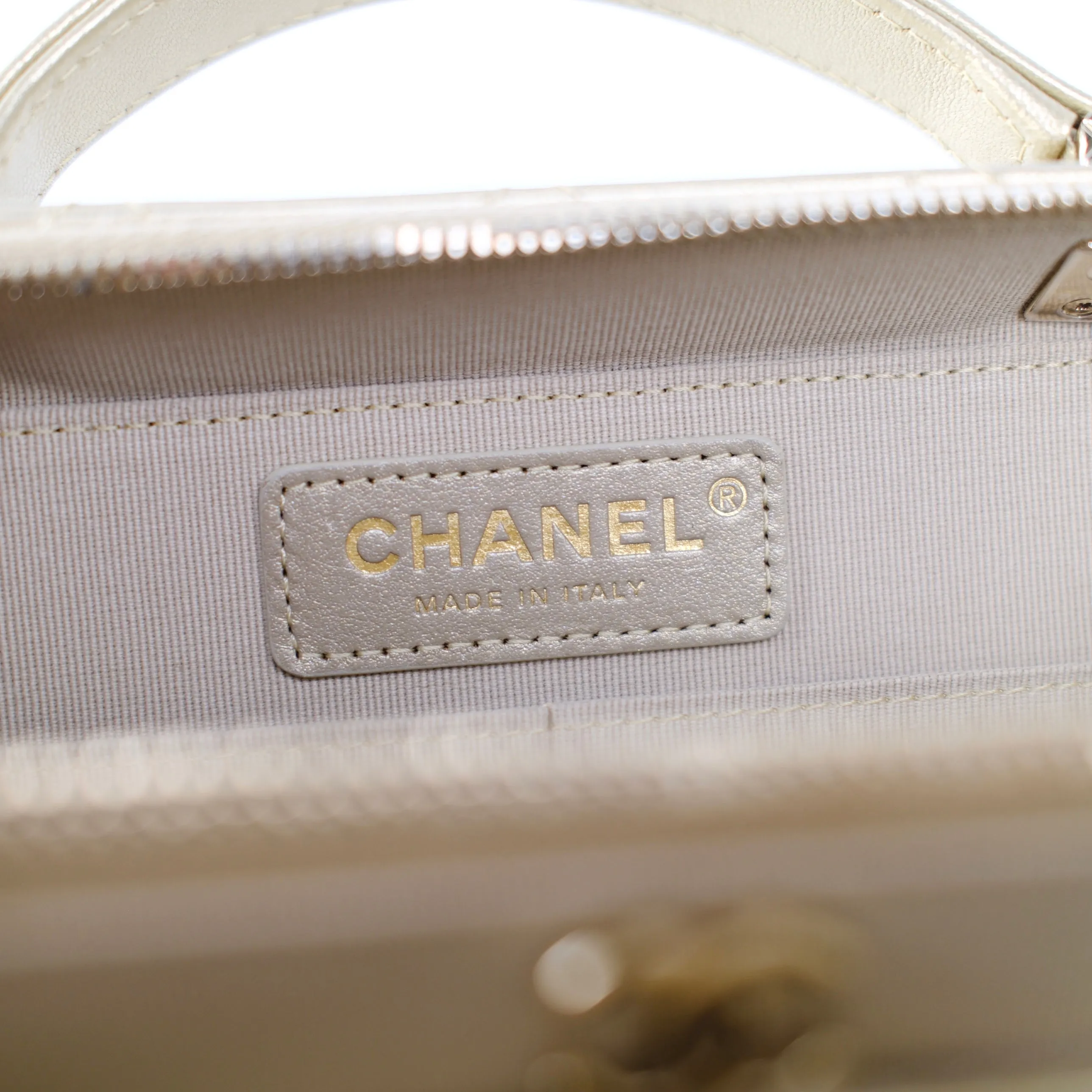 Chanel Champagne/Gold Top Handle Vanity Crossbody Bag with Mirror (Microchip)