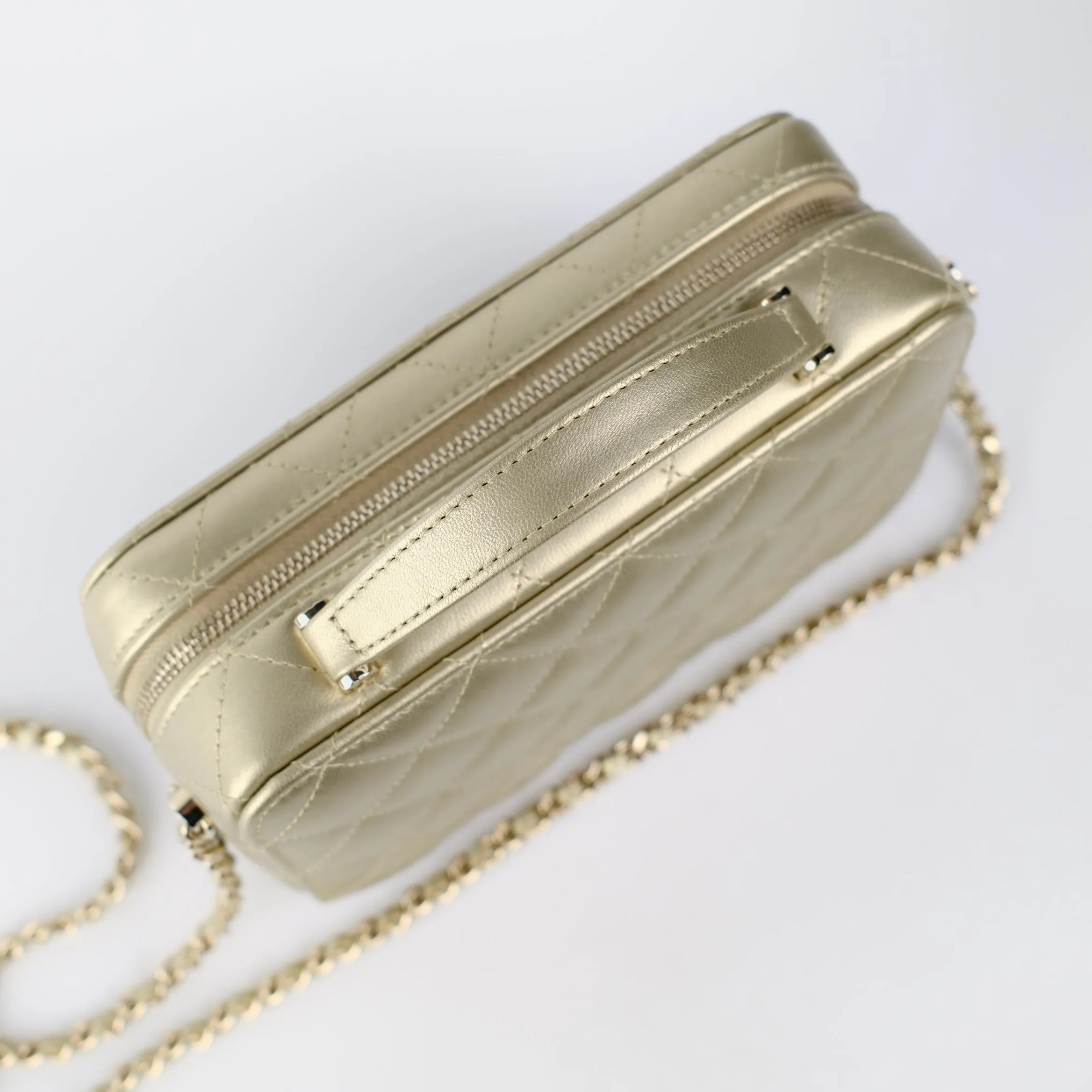 Chanel Champagne/Gold Top Handle Vanity Crossbody Bag with Mirror (Microchip)