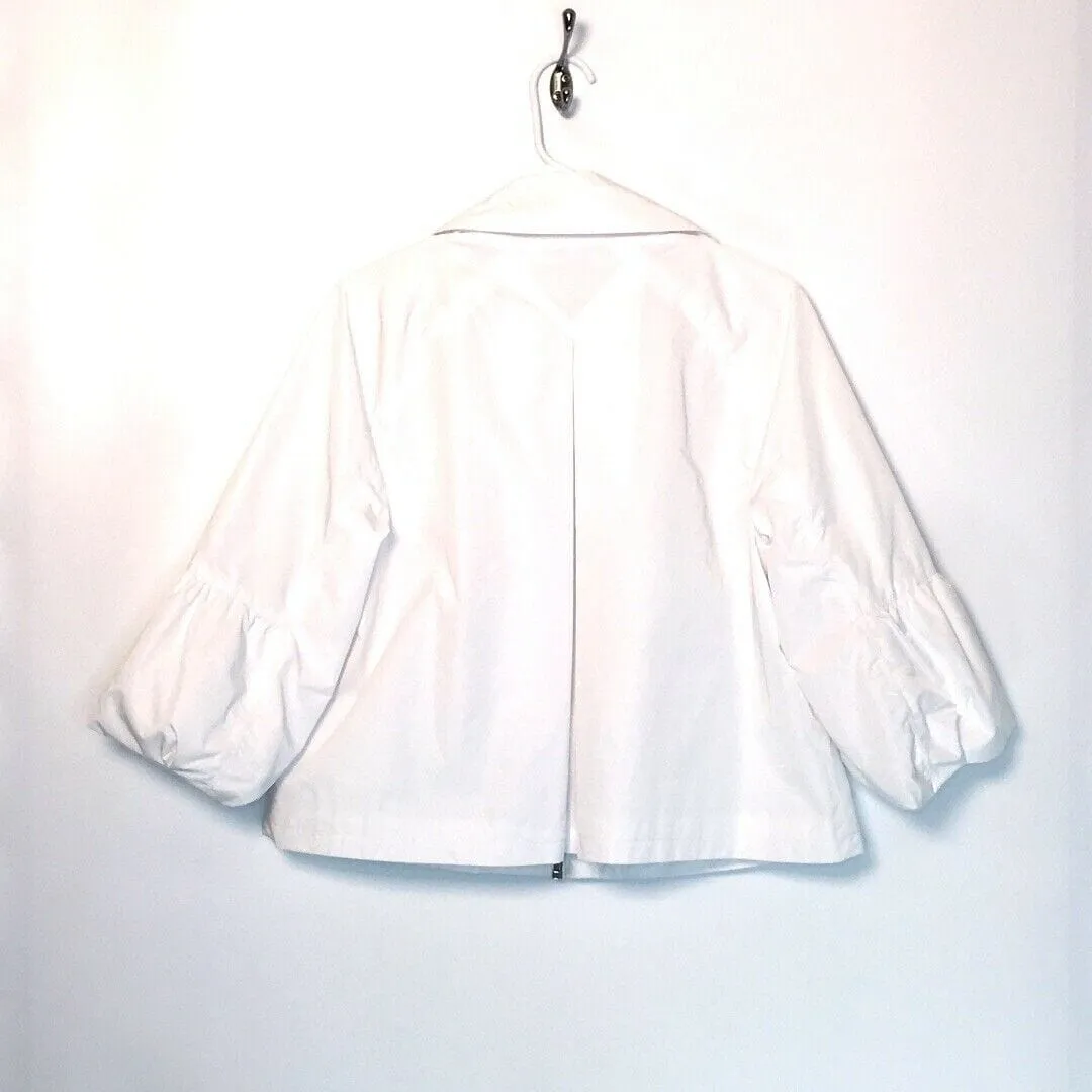 Chicos Womens Size 1 White Utility Jacket with Bubble Sleeves Full Zip Up