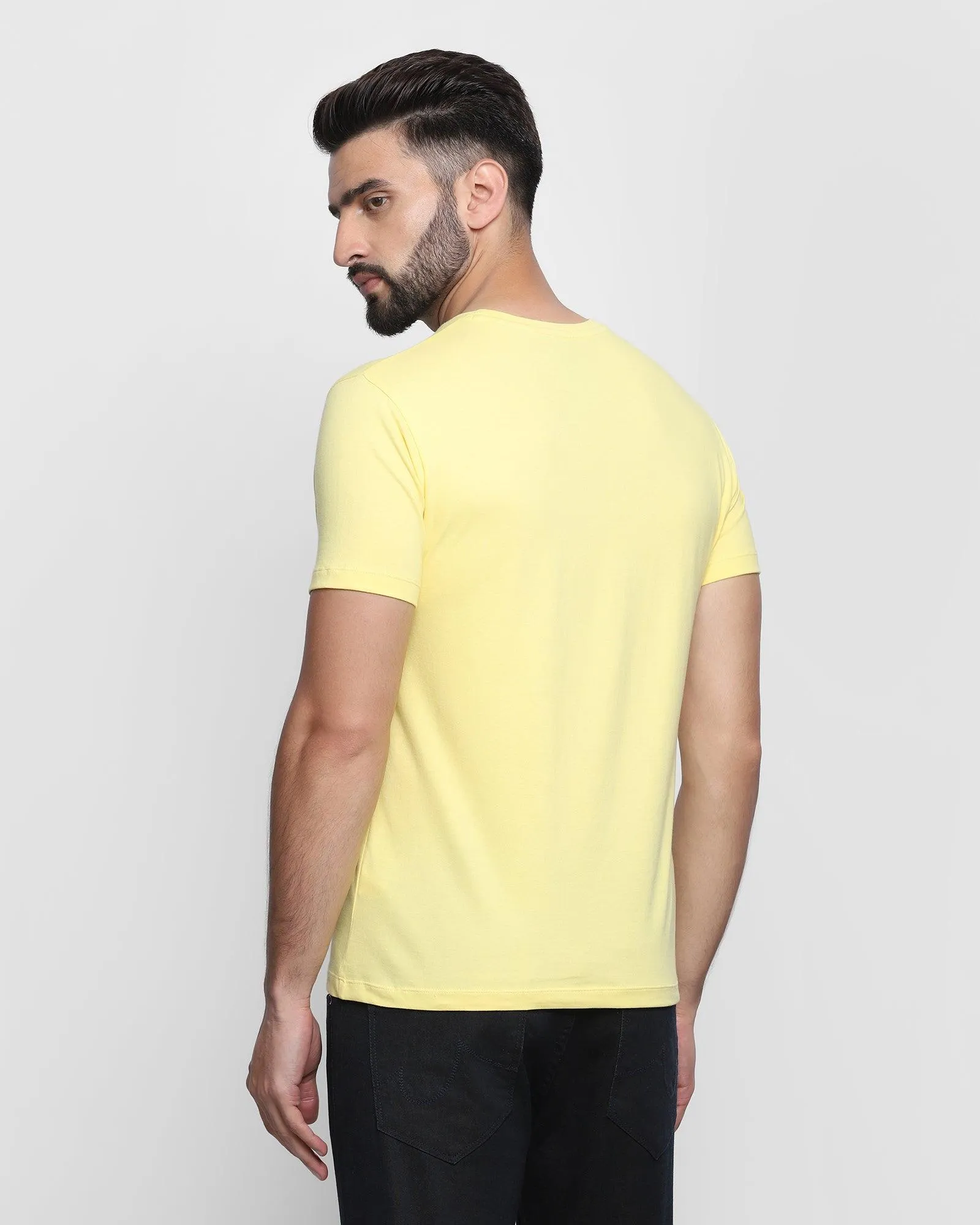 Crew Neck Bright Yellow Printed T-Shirt - Forest