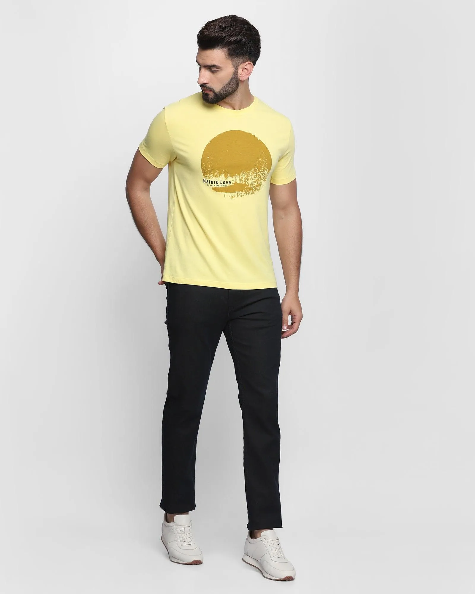 Crew Neck Bright Yellow Printed T-Shirt - Forest