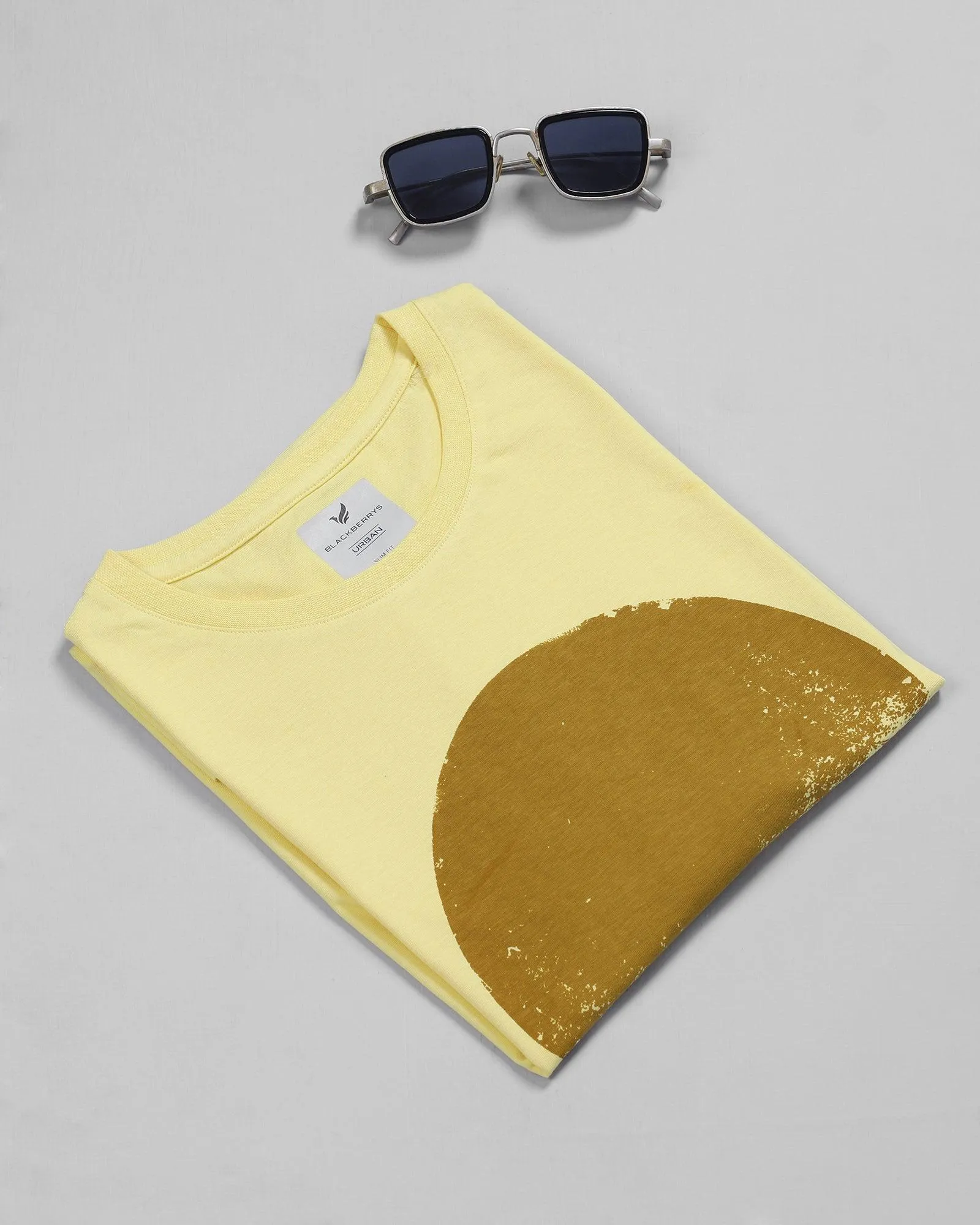 Crew Neck Bright Yellow Printed T-Shirt - Forest