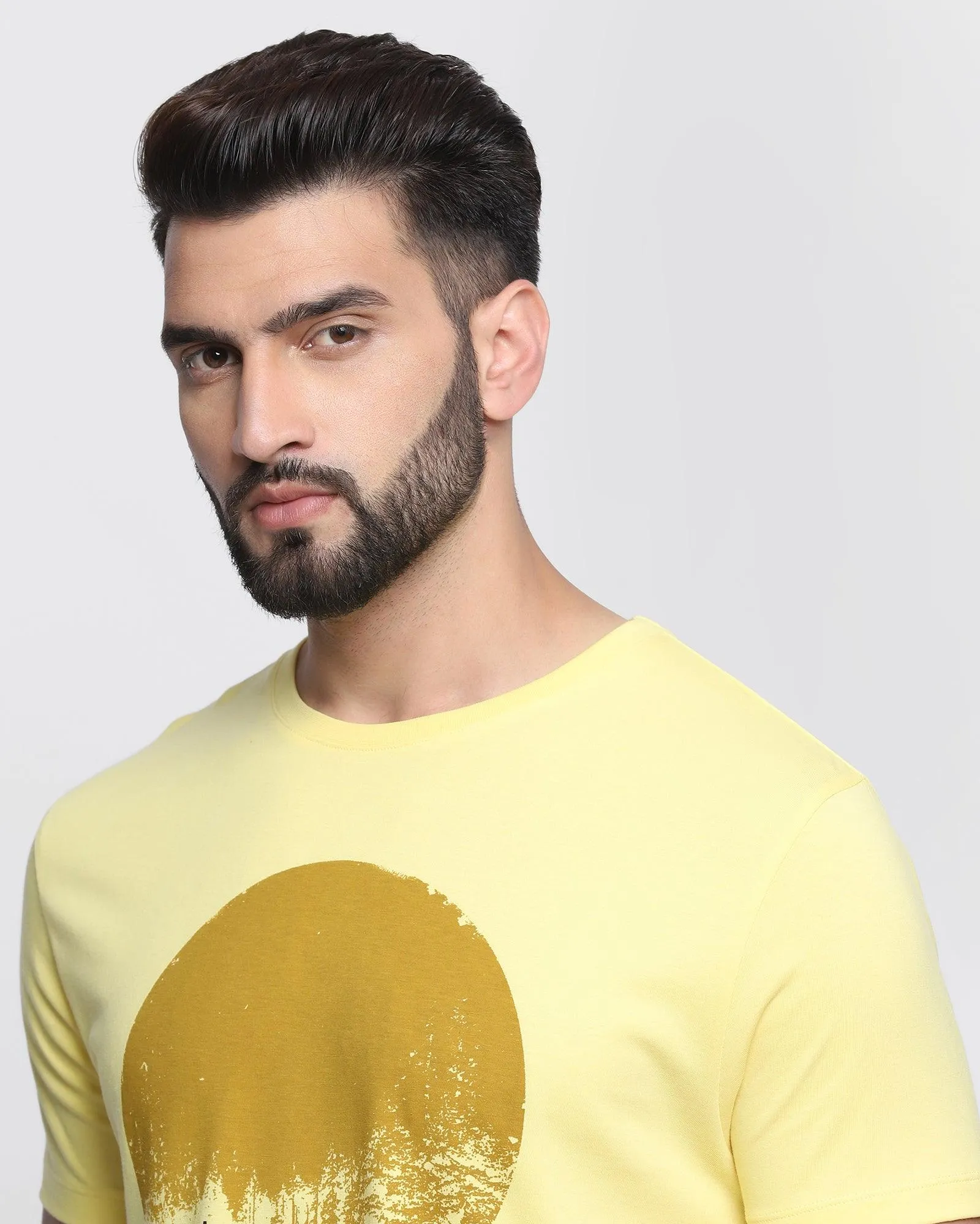 Crew Neck Bright Yellow Printed T-Shirt - Forest