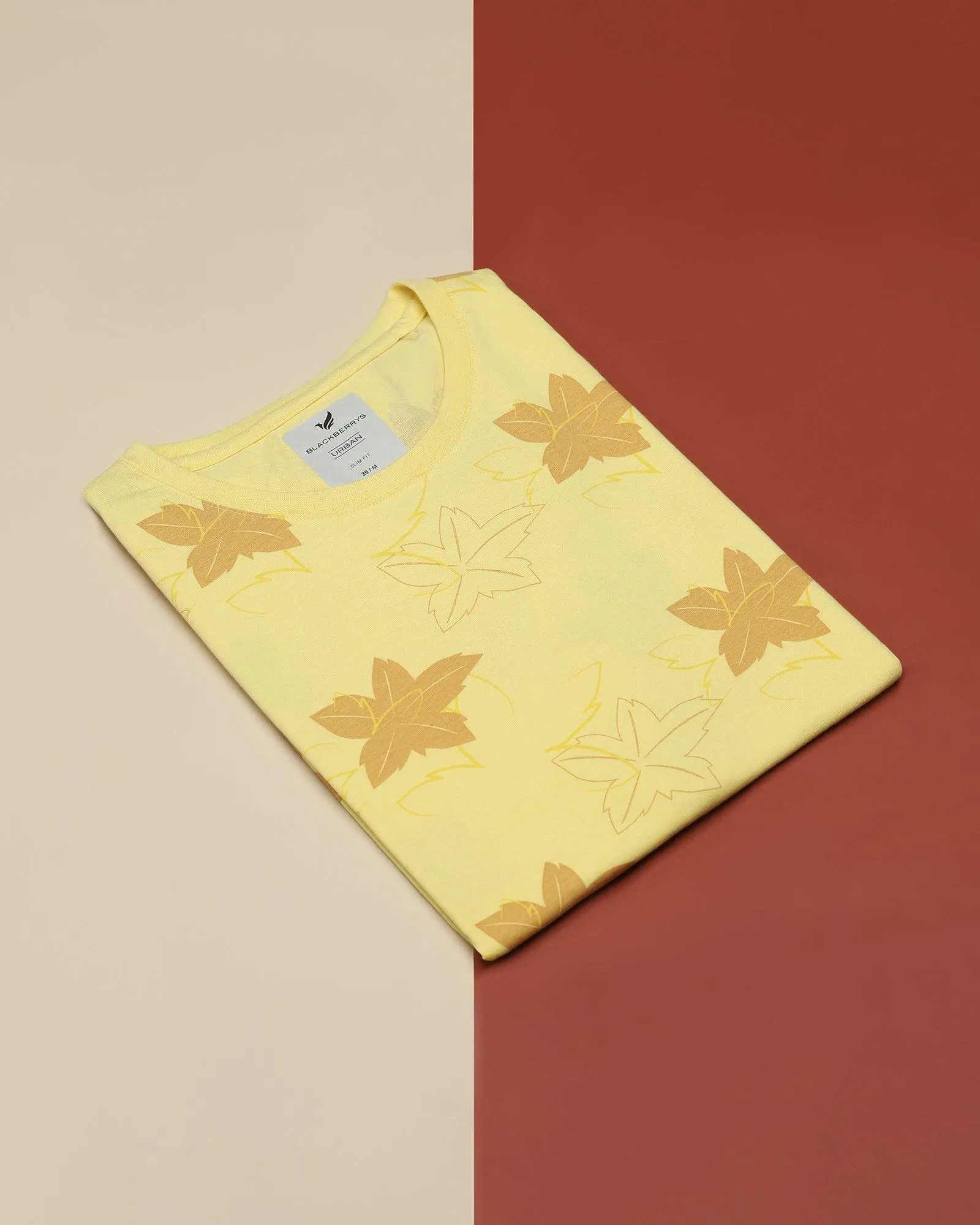 Crew Neck Bright Yellow Printed T-Shirt - Pointelle