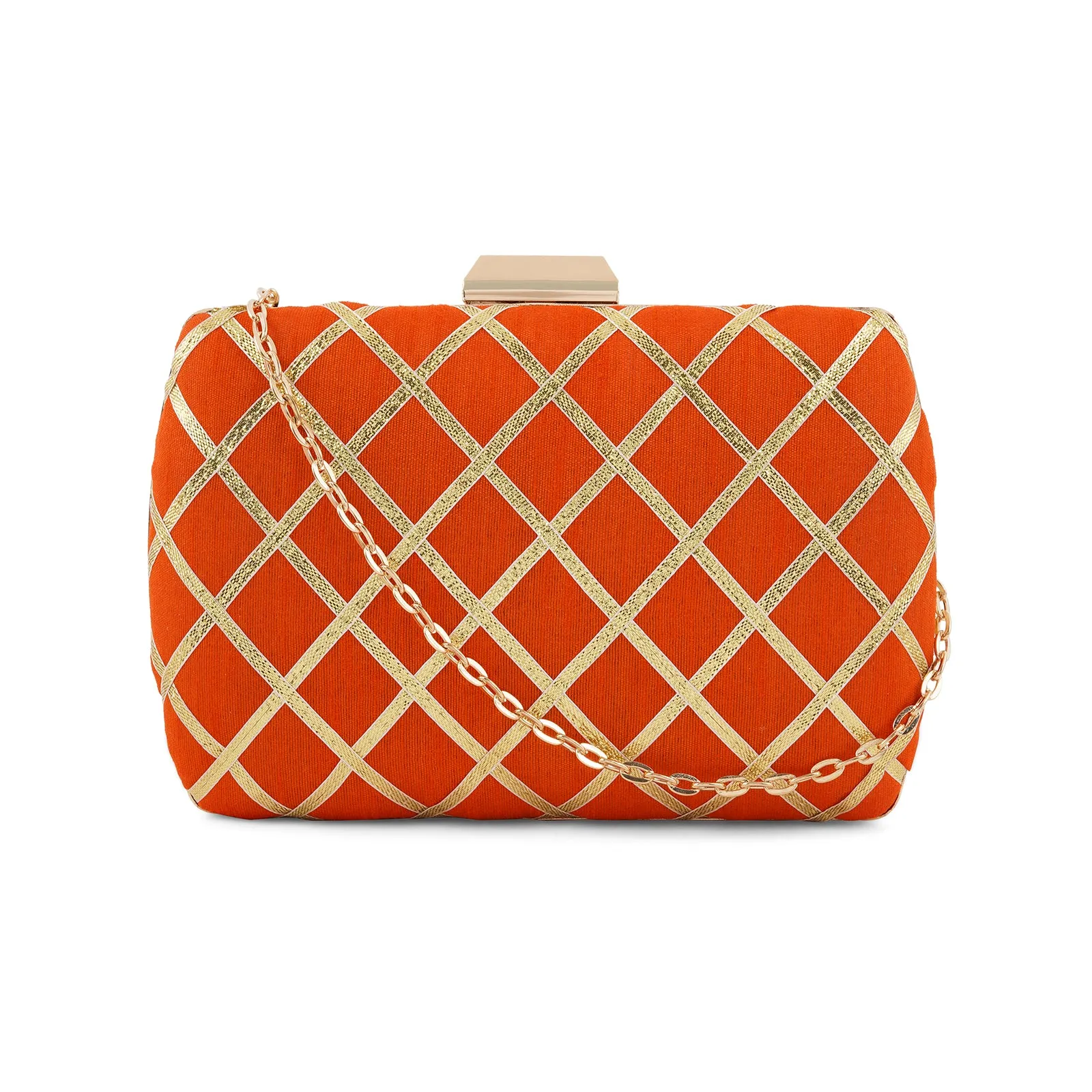 Crossing Paths Orange Fabric Clutch