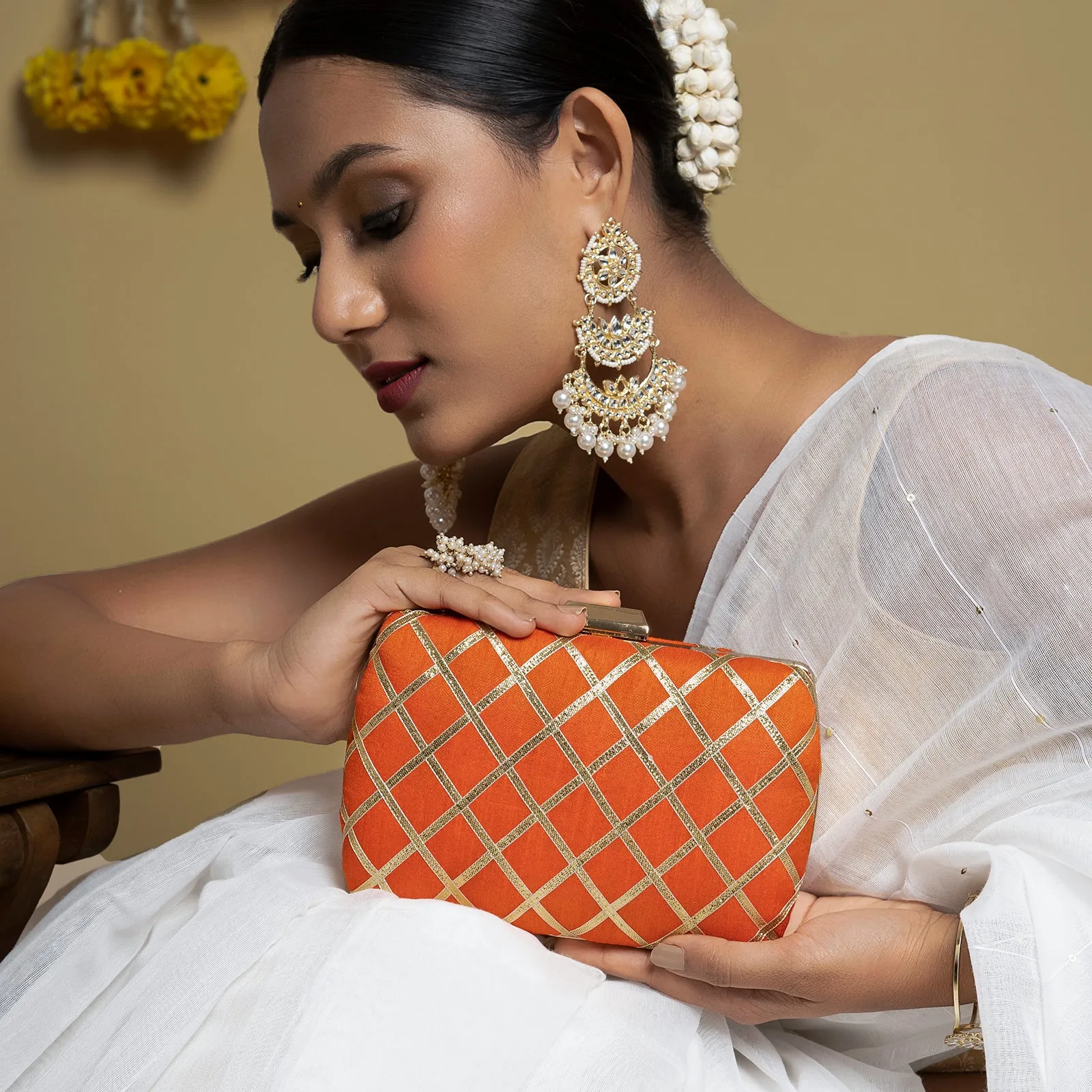 Crossing Paths Orange Fabric Clutch