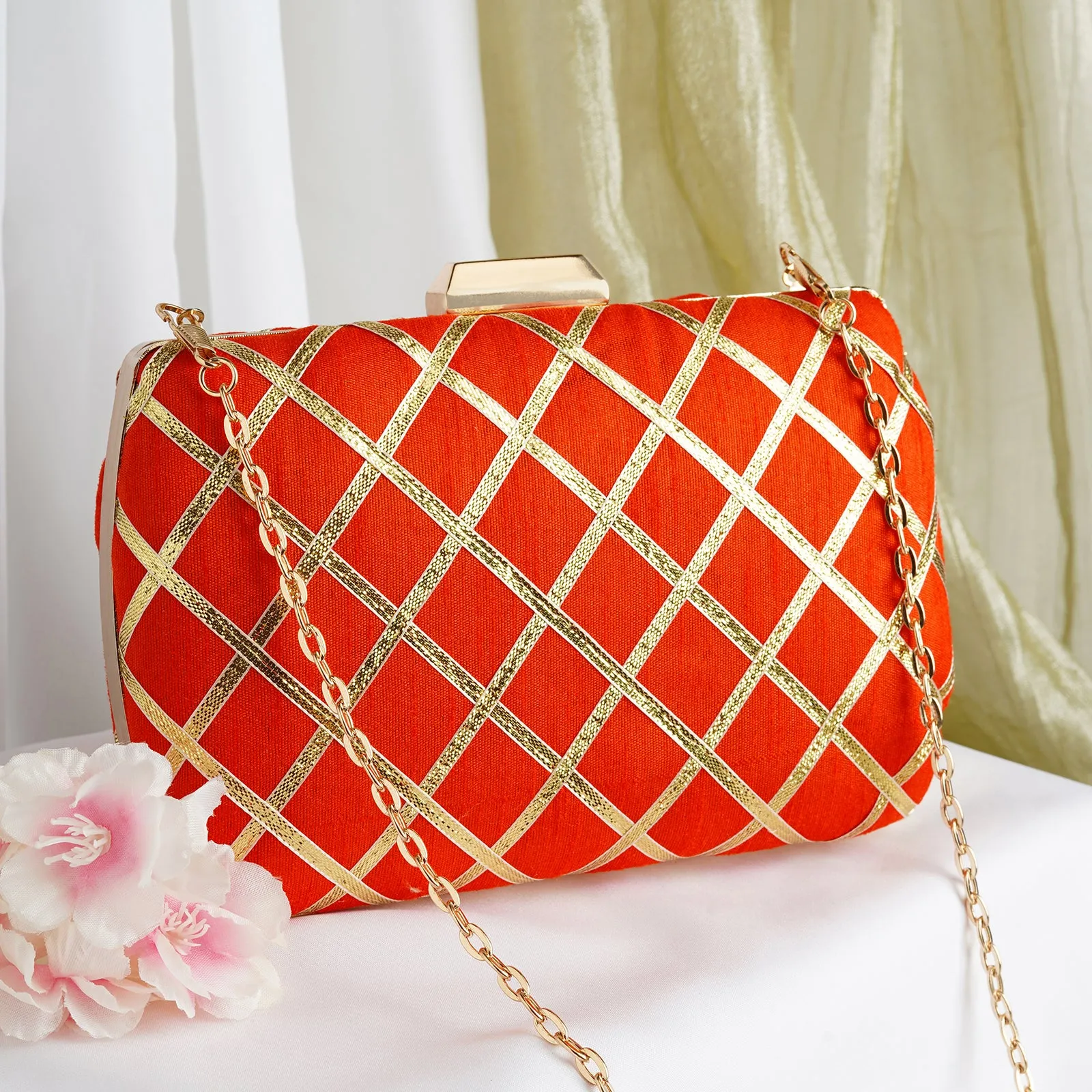 Crossing Paths Orange Fabric Clutch