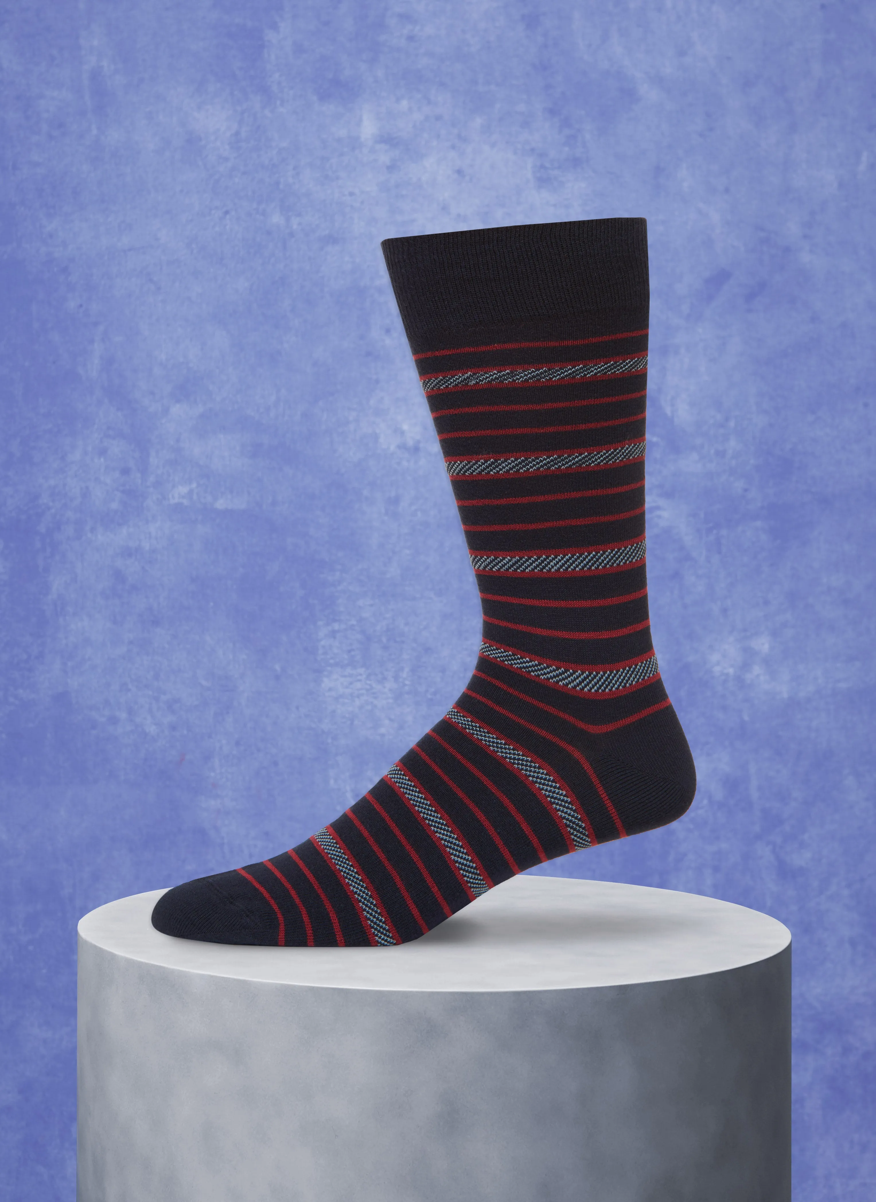 Dashed Simple Stripe Sock  in Navy