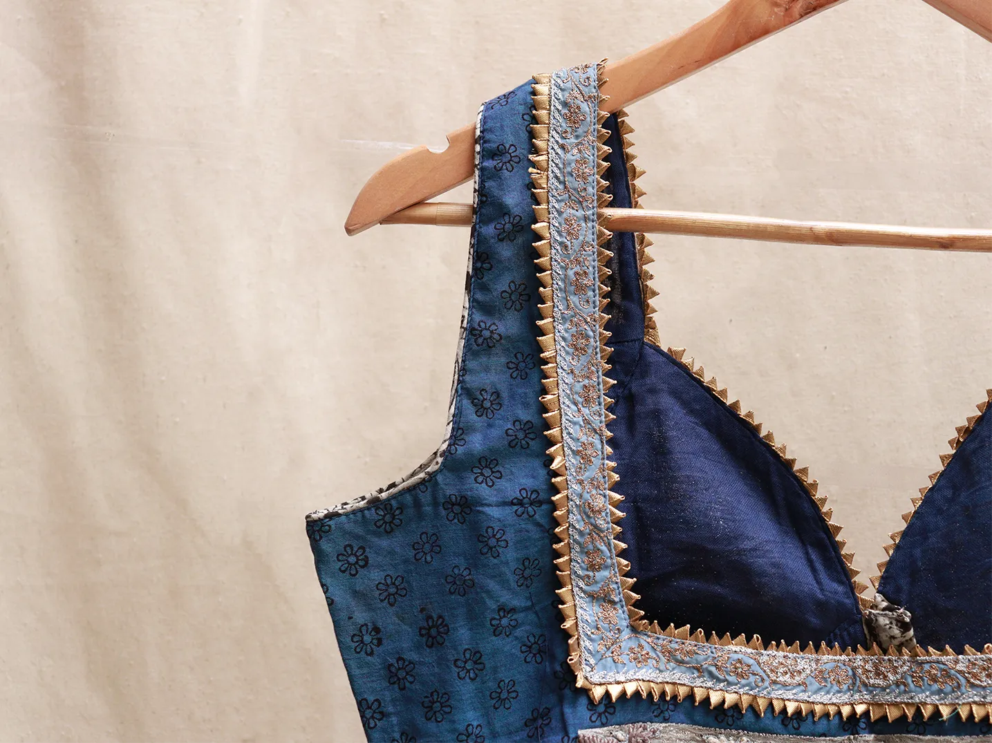 Denim Blue Kalamkari, Hand embroidery blouse