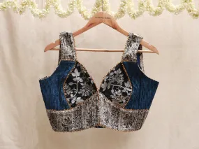 Denim Blue Kalamkari, Hand embroidery blouse