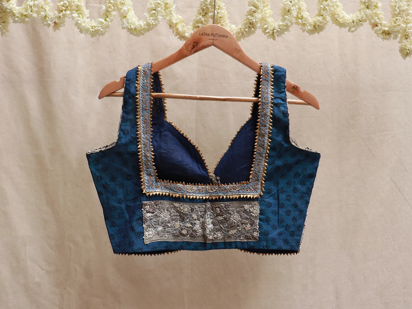 Denim Blue Kalamkari, Hand embroidery blouse