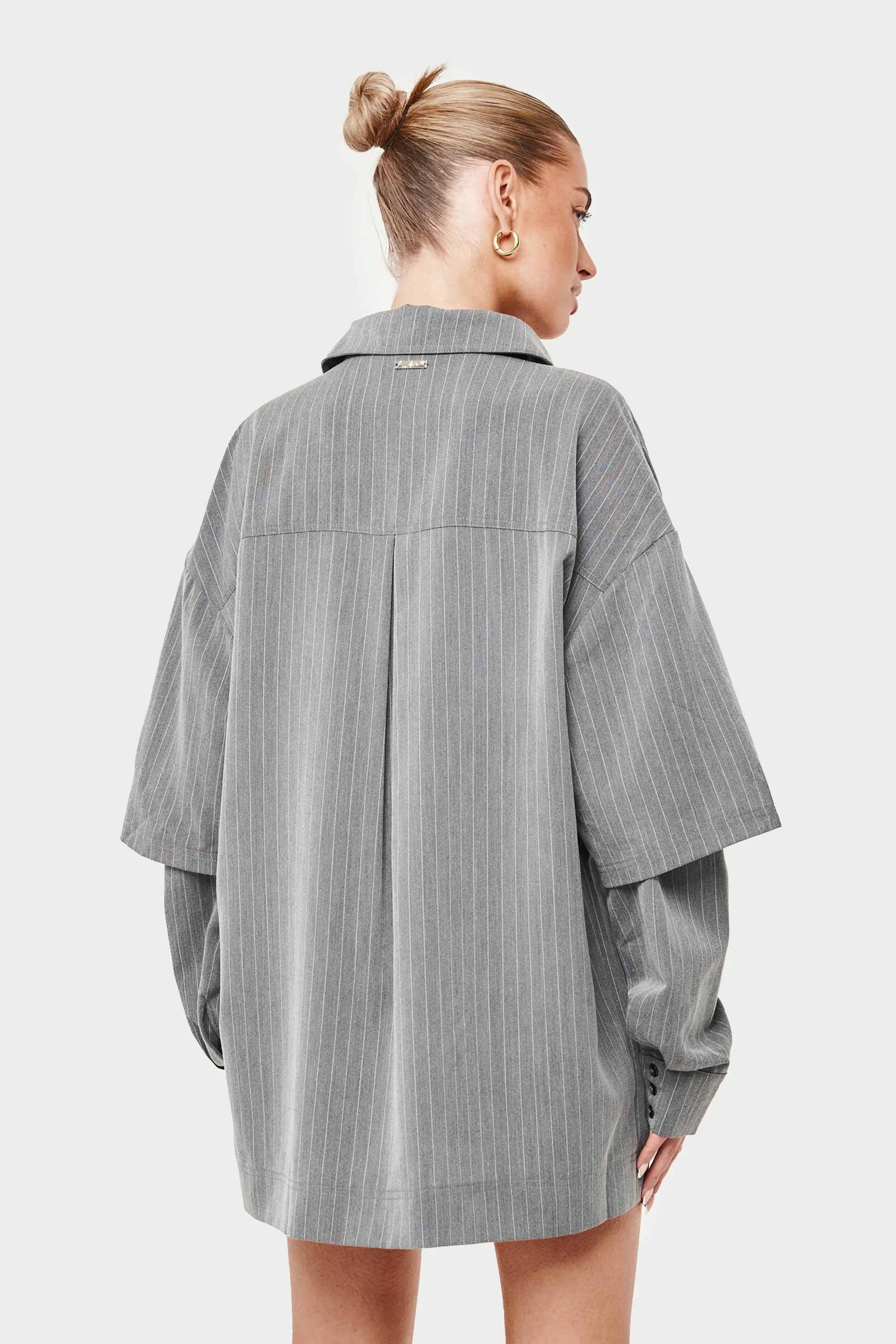 DOUBLE LAYER PINSTRIPE OVERSIZED SHIRT - GREY