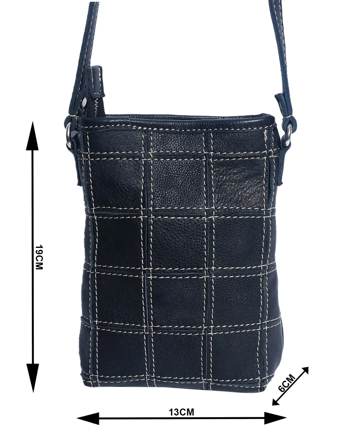 Elegance Redefined: Black Leather Sling Bag with White Stitching. Art: BG-1477