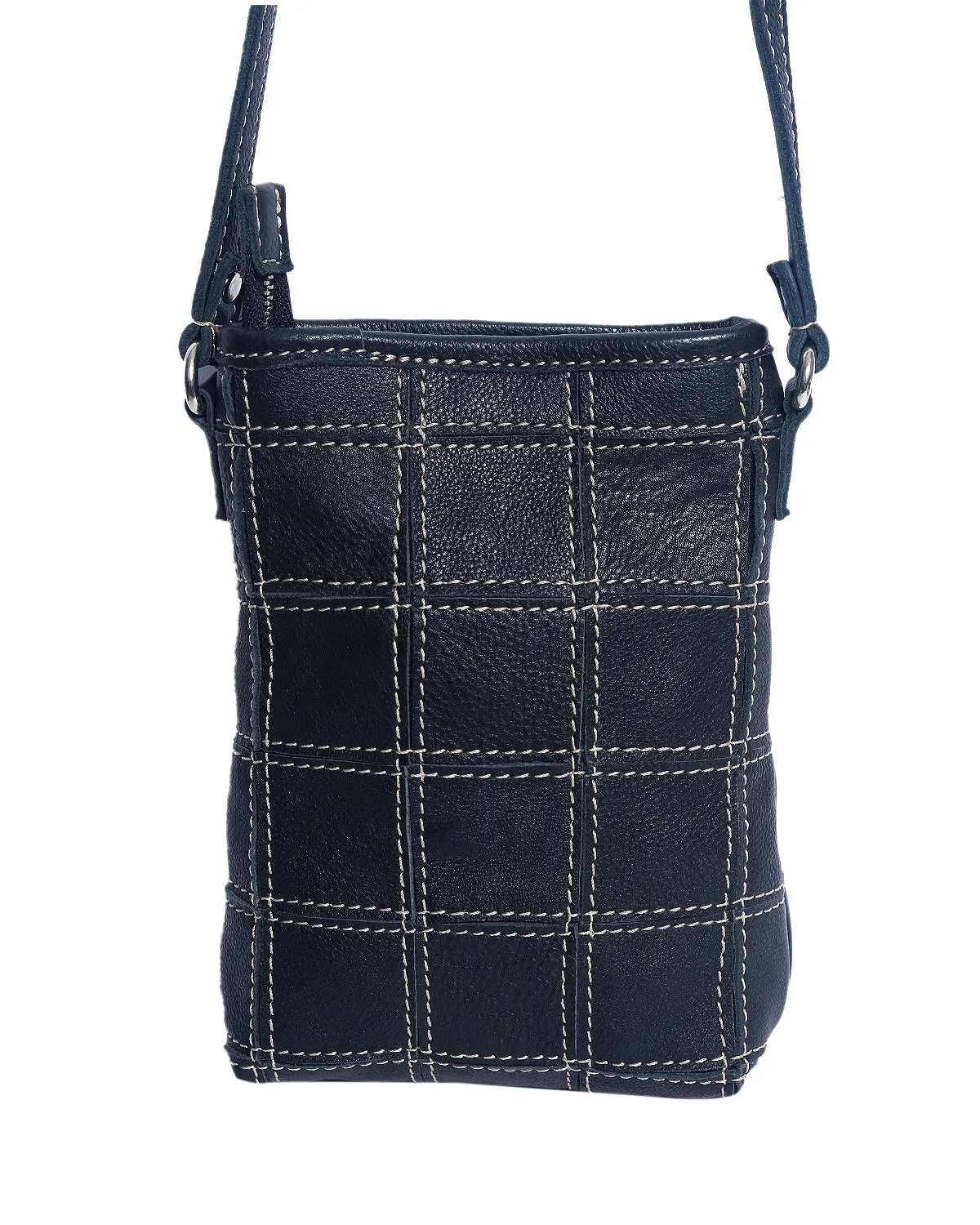 Elegance Redefined: Black Leather Sling Bag with White Stitching. Art: BG-1477