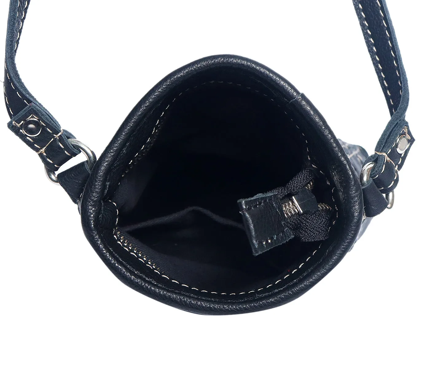 Elegance Redefined: Black Leather Sling Bag with White Stitching. Art: BG-1477