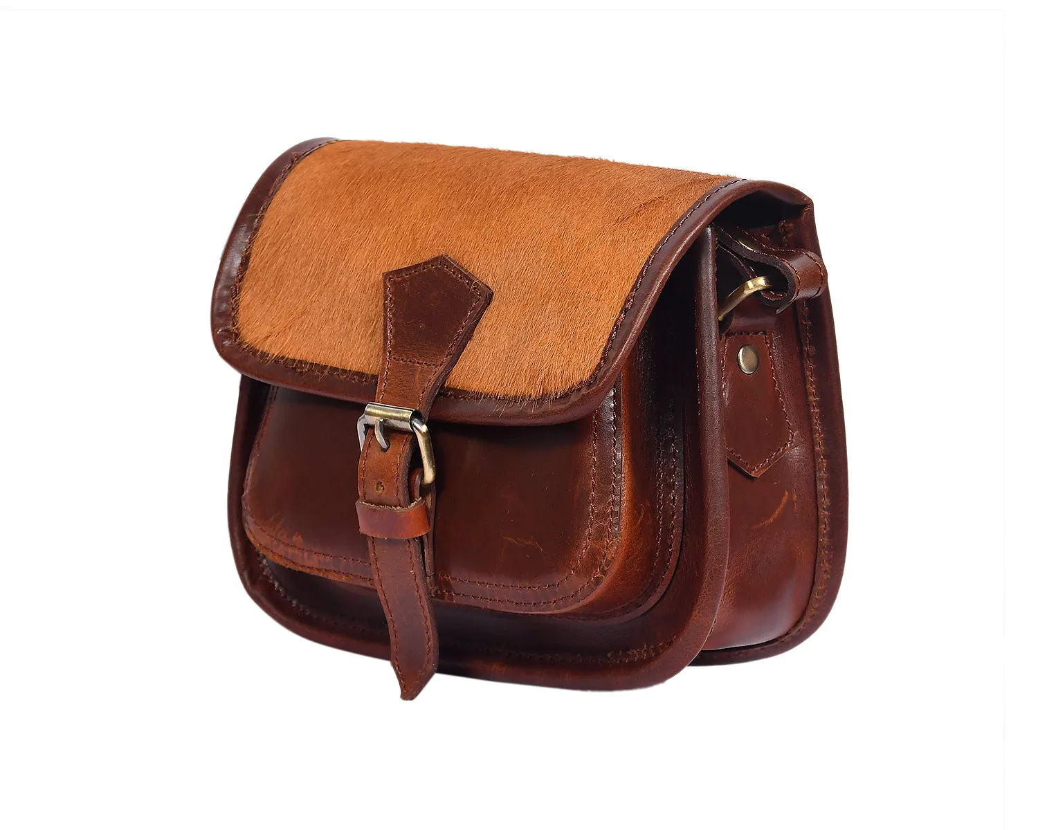 Elegant Brown Hair on Leather Sling Bag: Stylish and Functional. Art: BG-1455